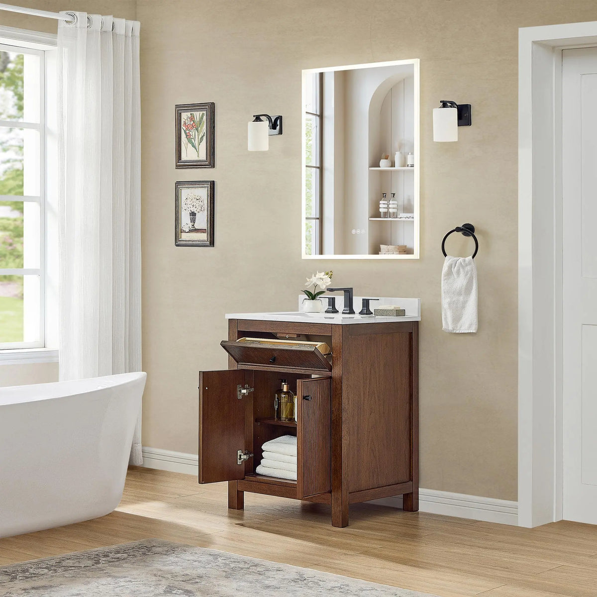 24" Pendry Single Bathroom Vanity Dark Walnut Matte Black Trim by wyndham View 20