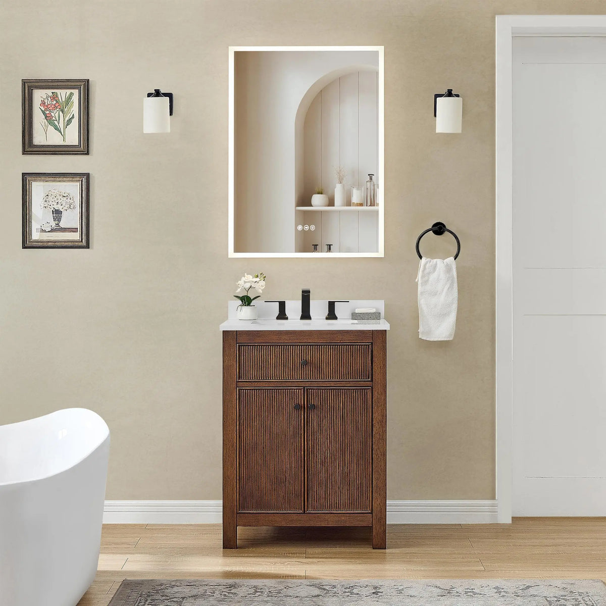 24" Pendry Single Bathroom Vanity Dark Walnut Matte Black Trim by wyndham View 22