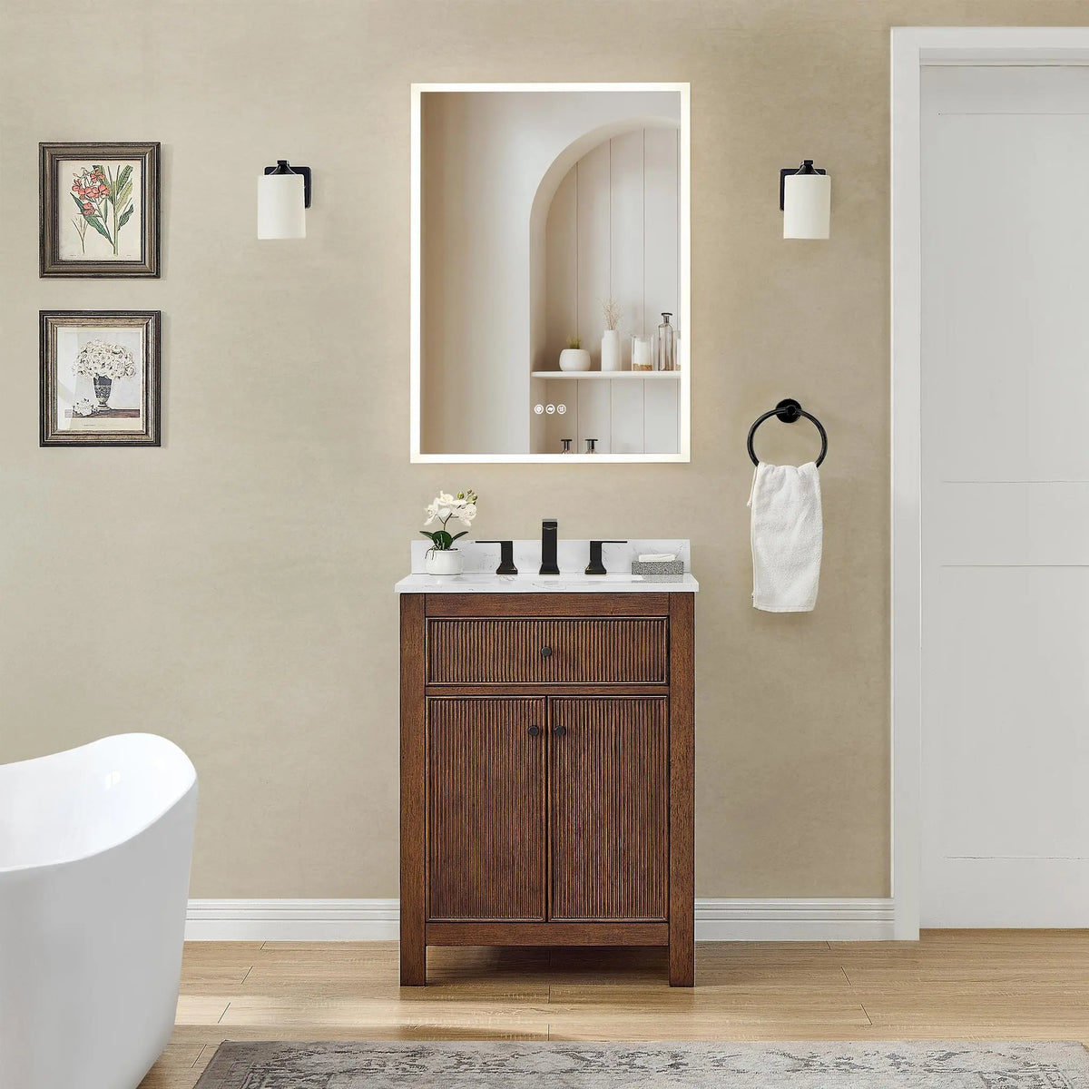 24" Pendry Single Bathroom Vanity Dark Walnut Matte Black Trim by wyndham View 26