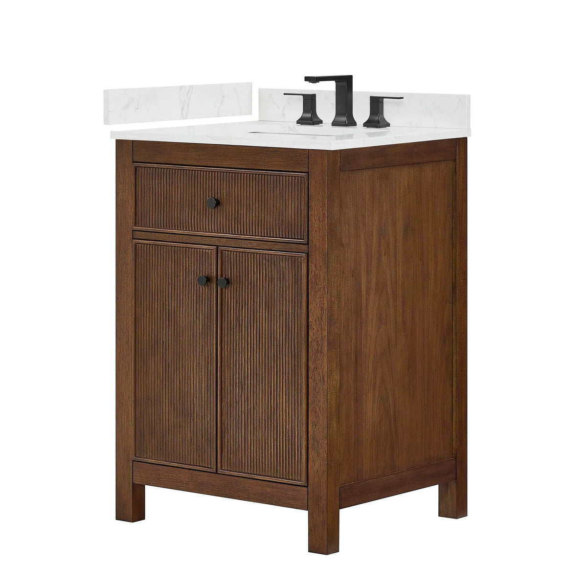 24" Pendry Single Bathroom Vanity Dark Walnut Matte Black Trim by wyndham View 25