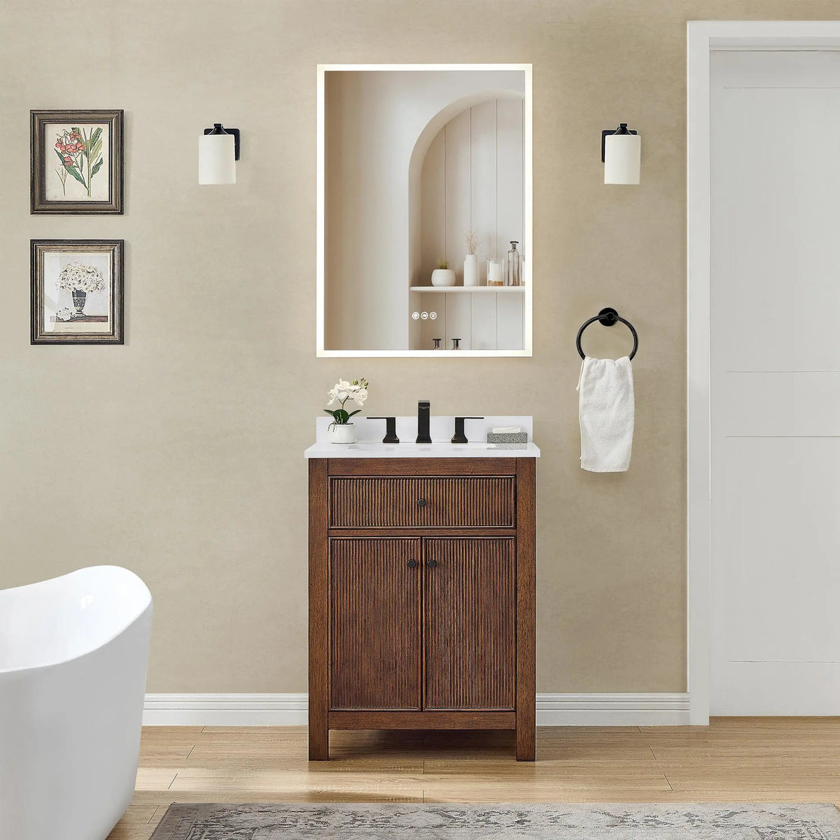 24" Pendry Single Bathroom Vanity Dark Walnut Matte Black Trim by wyndham View 30