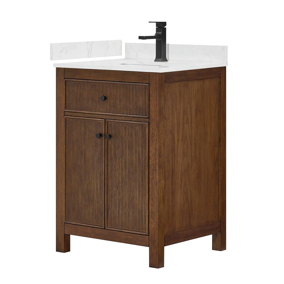24" Pendry Single Bathroom Vanity Dark Walnut Matte Black Trim by wyndham View 1