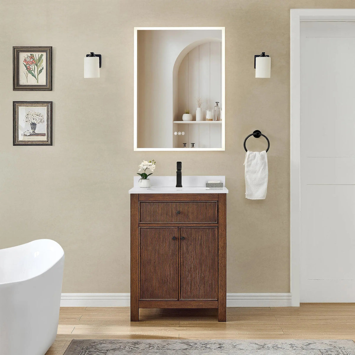 24" Pendry Single Bathroom Vanity Dark Walnut Matte Black Trim by wyndham View 6