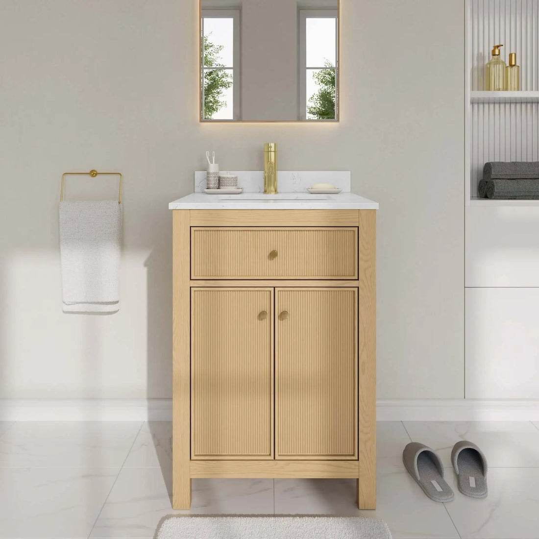 24" Pendry Single Bathroom Vanity in Tanned Oak with Brushed Gold Trim by Wyndham