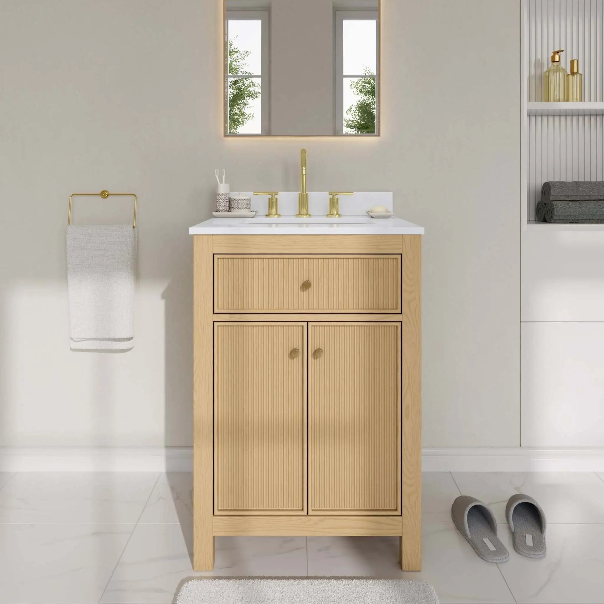 24" Pendry Single Bathroom Vanity in Tanned Oak with Brushed Gold Trim by Wyndham