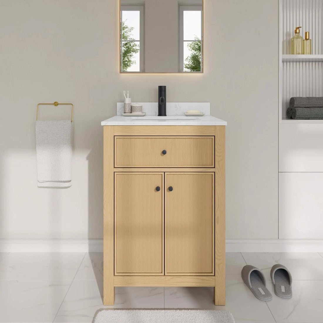24" Pendry Single Bathroom Vanity in Tanned Oak with Matte Black Trim by Wyndham