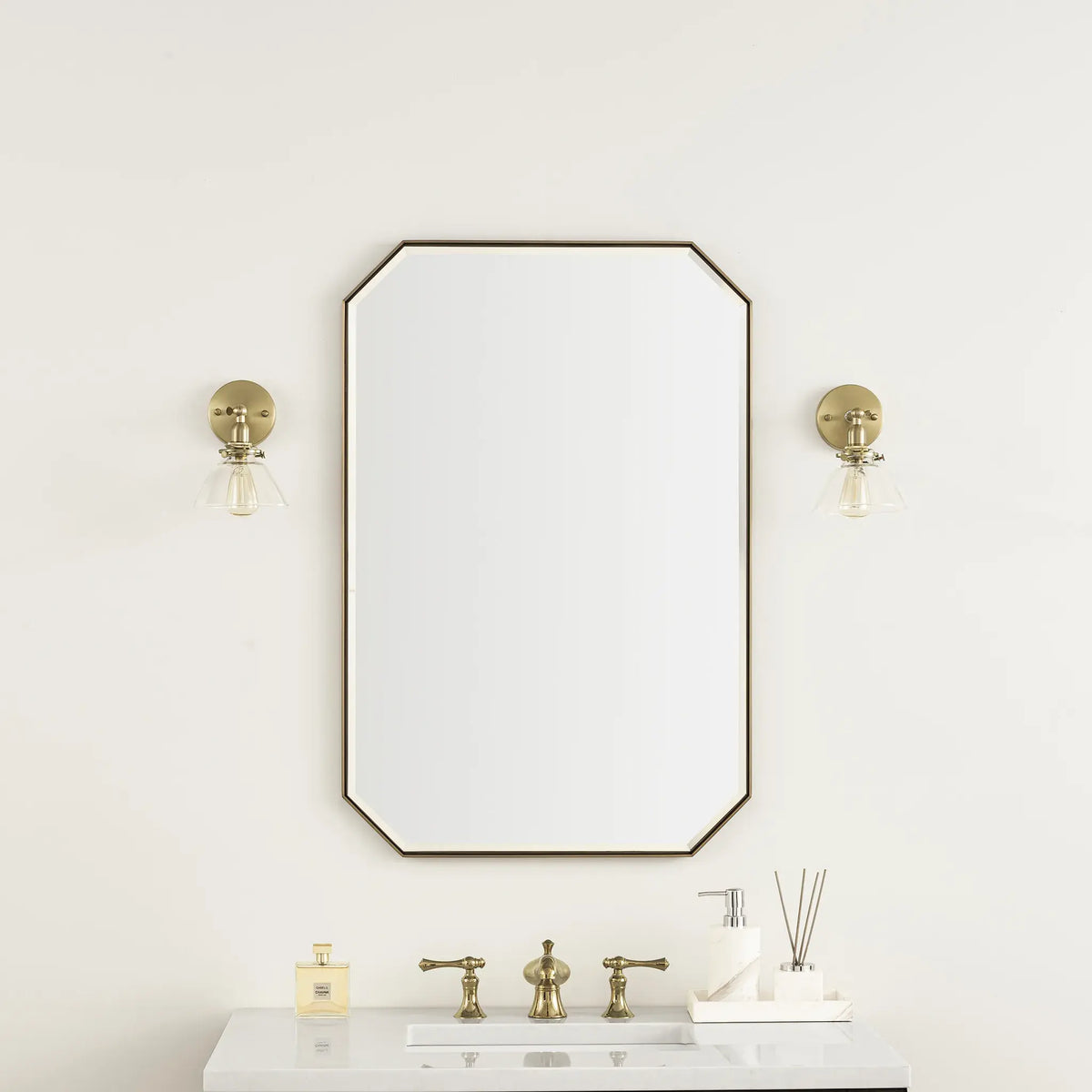24 Inch Rohe Octagonal Mirror - Champagne Brass Image 2