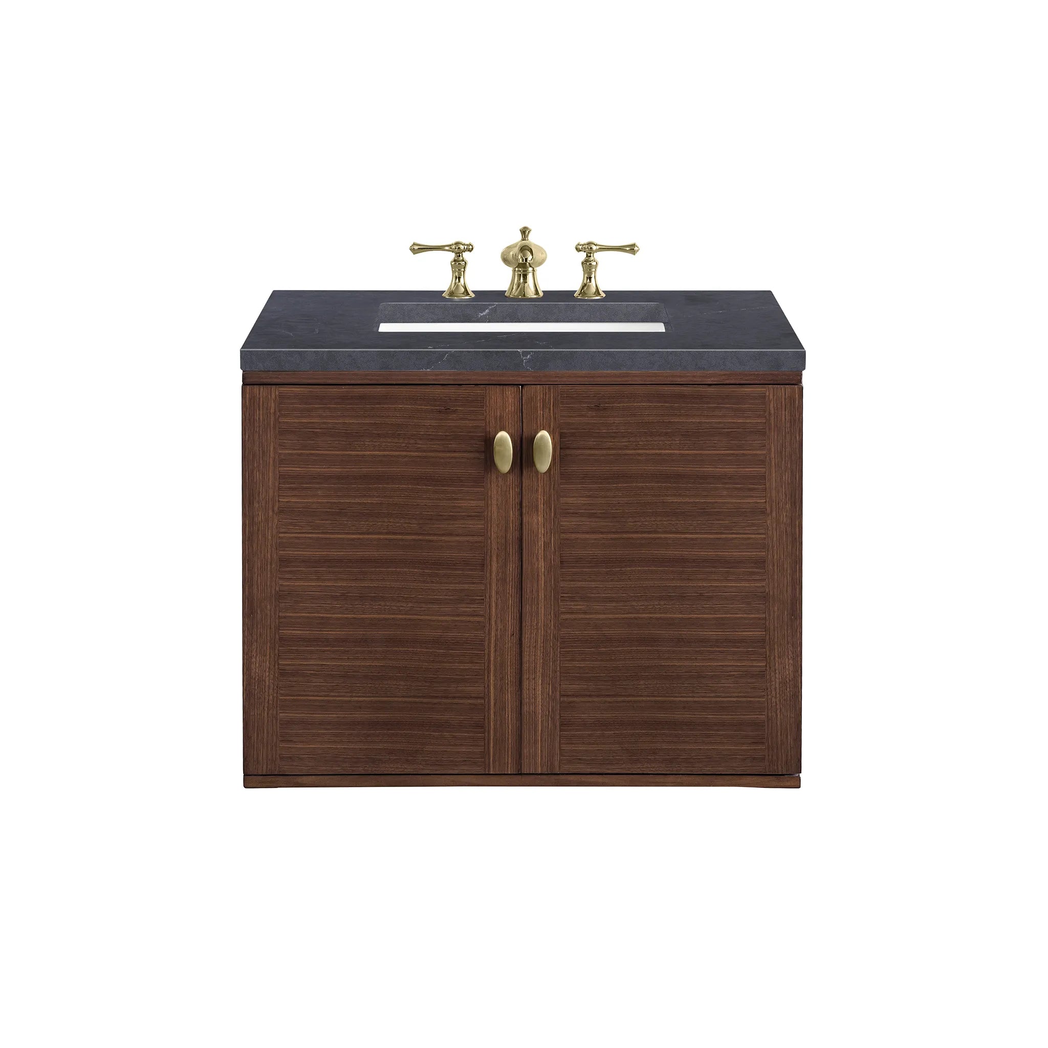 30" Amberly Single Vanity in Mid-Century Walnut-Charcoal Soapstone Silestone-8" Widespread image 1