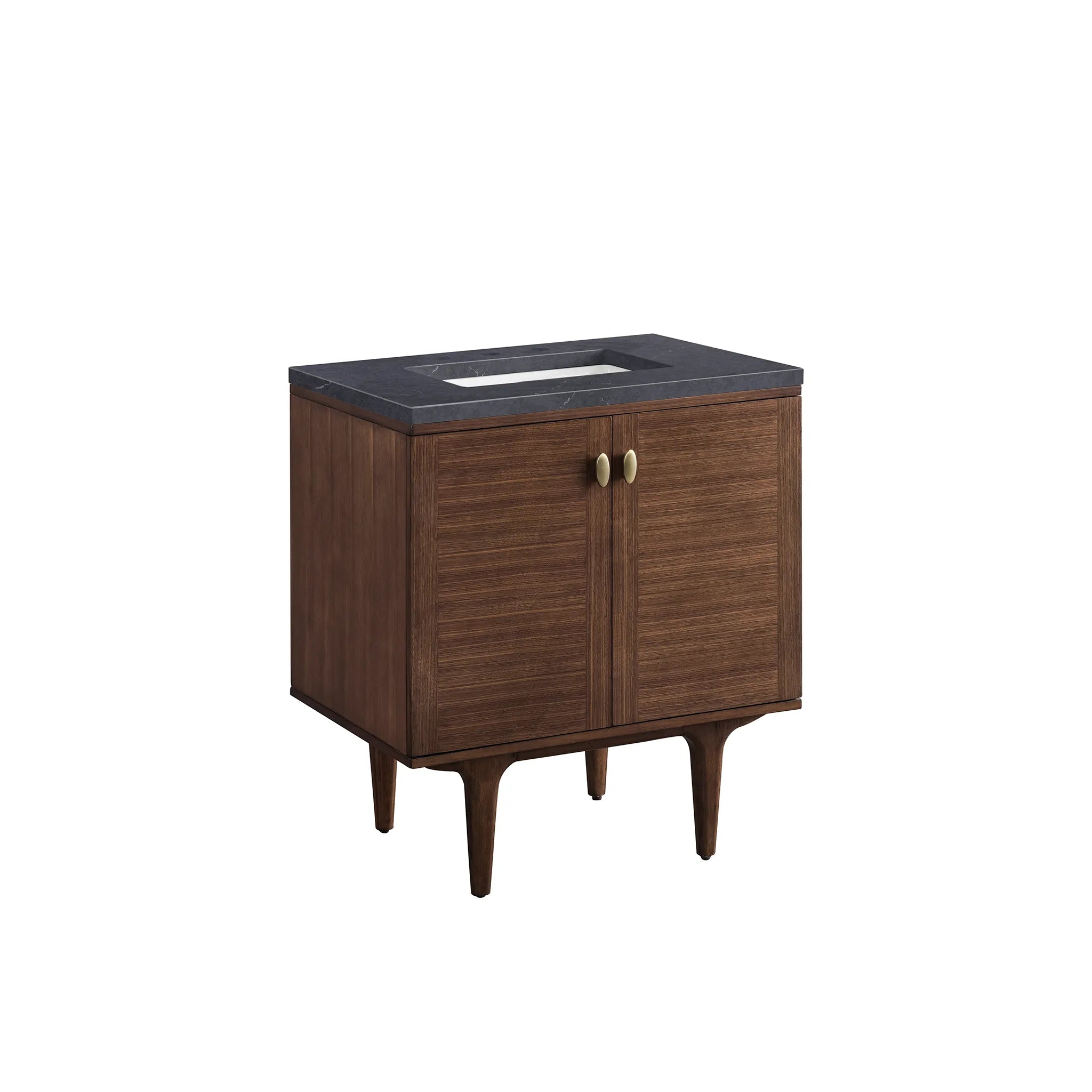 30" Amberly Single Vanity in Mid-Century Walnut-Charcoal Soapstone Silestone-8" Widespread image 10