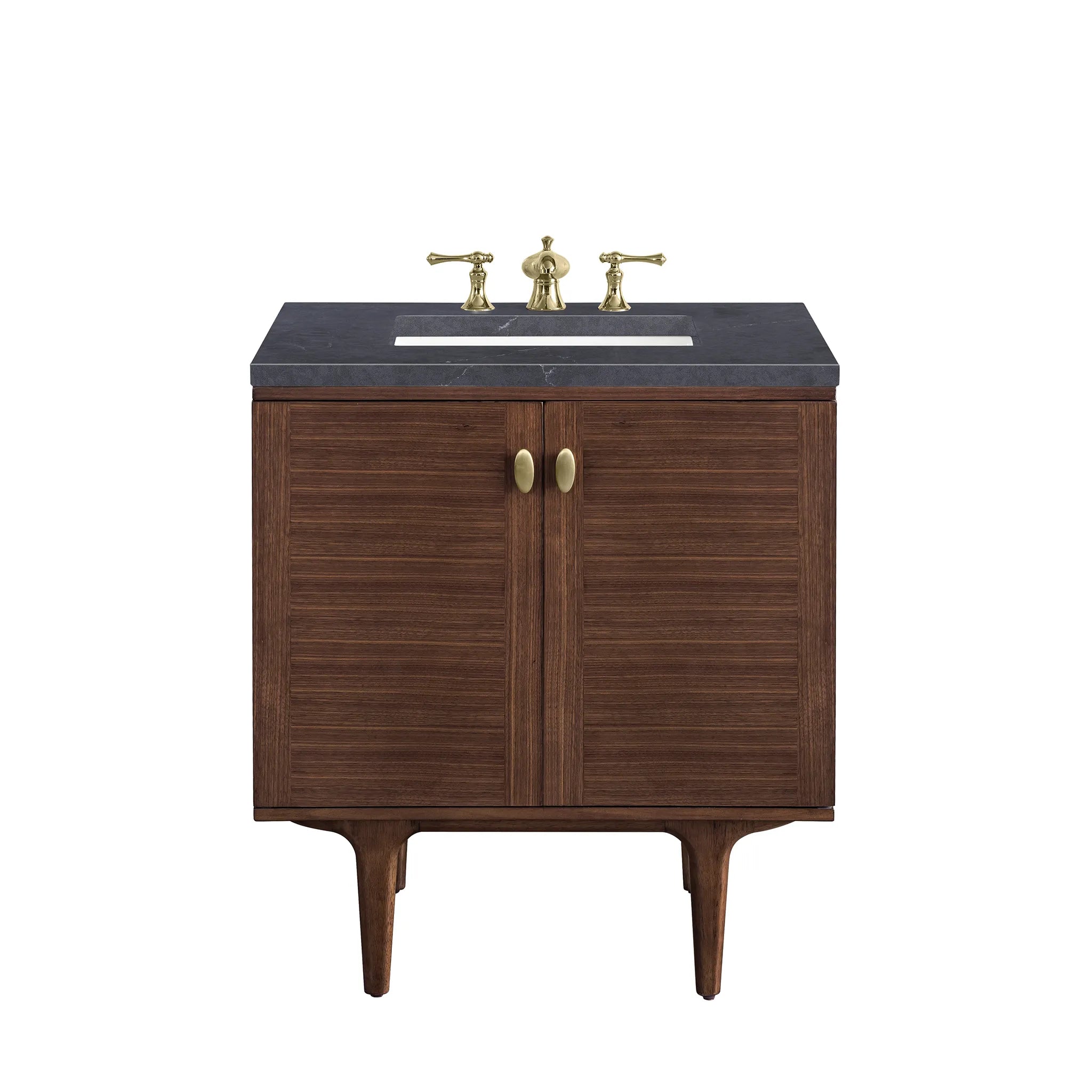 30" Amberly Single Vanity in Mid-Century Walnut-Charcoal Soapstone Silestone-8" Widespread image