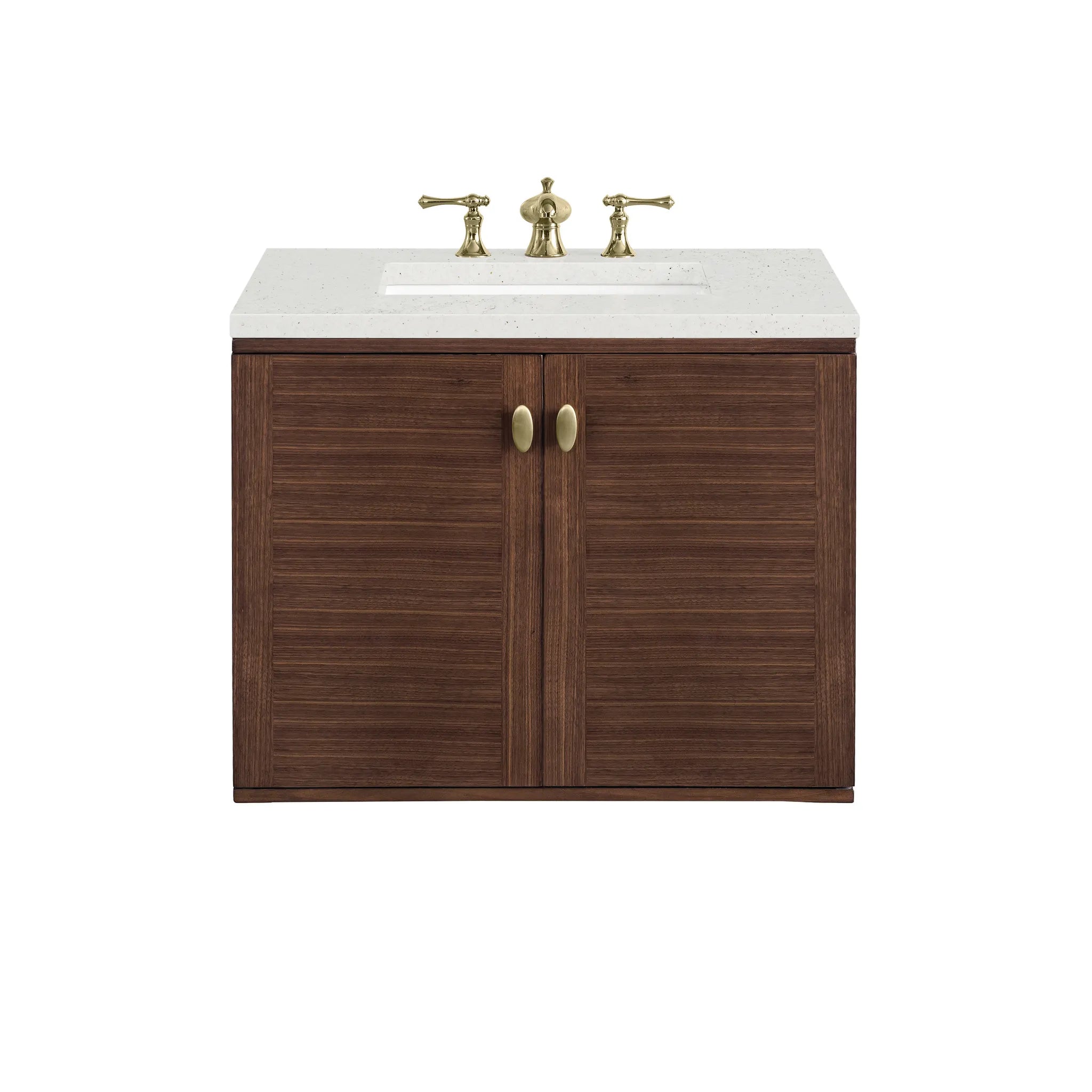 30" Amberly Single Vanity in Mid-Century Walnut-Lime Delight Silestone-8" Widespread image 1