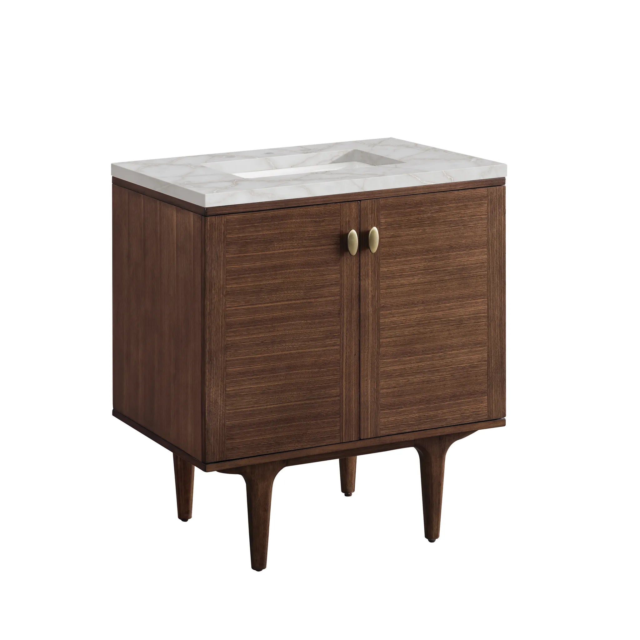 30" Amberly Single Vanity in Mid-Century Walnut-Victorian Silver Silestone-8" Widespread image 10