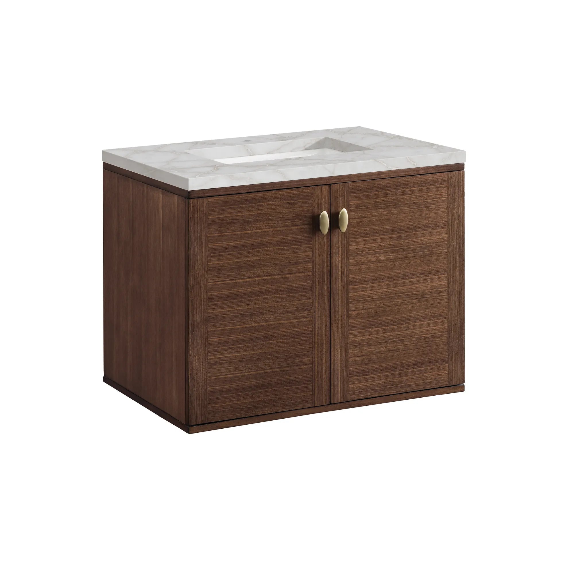 30" Amberly Single Vanity in Mid-Century Walnut-Victorian Silver Silestone-8" Widespread image 11