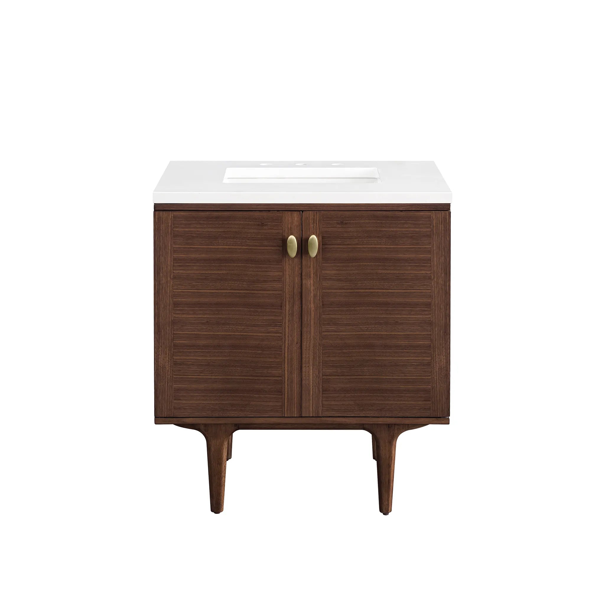 30" Amberly Single Vanity in Mid-Century Walnut-White Zeus Silestone-8" Widespread image 1