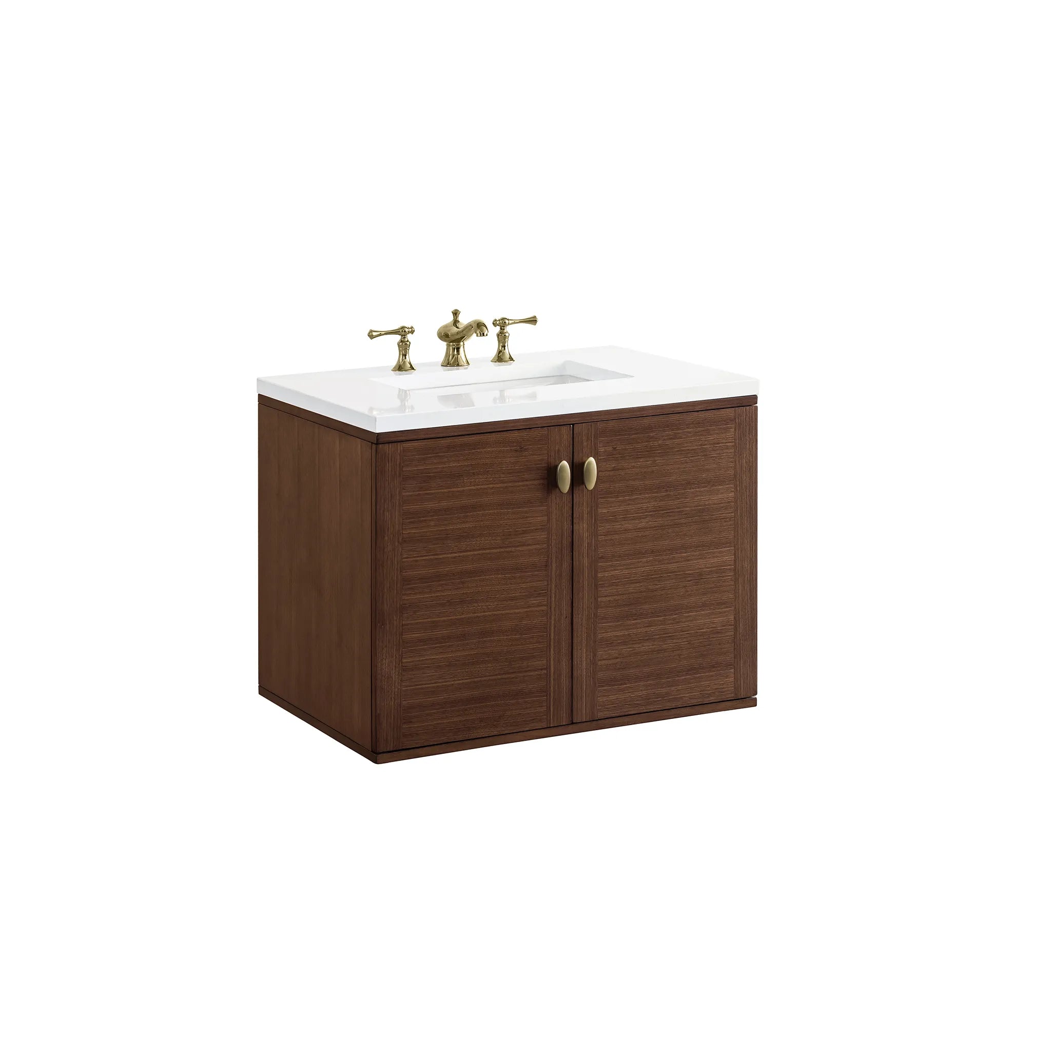 30" Amberly Single Vanity in Mid-Century Walnut-White Zeus Silestone-8" Widespread image 14