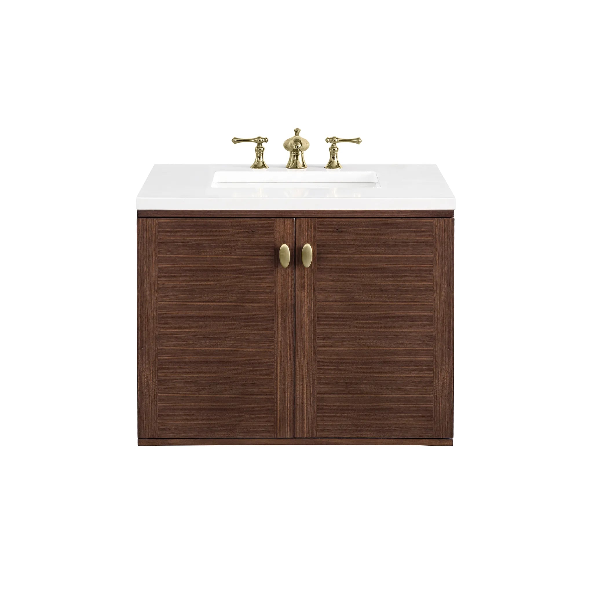 30" Amberly Single Vanity in Mid-Century Walnut-White Zeus Silestone-8" Widespread image 2