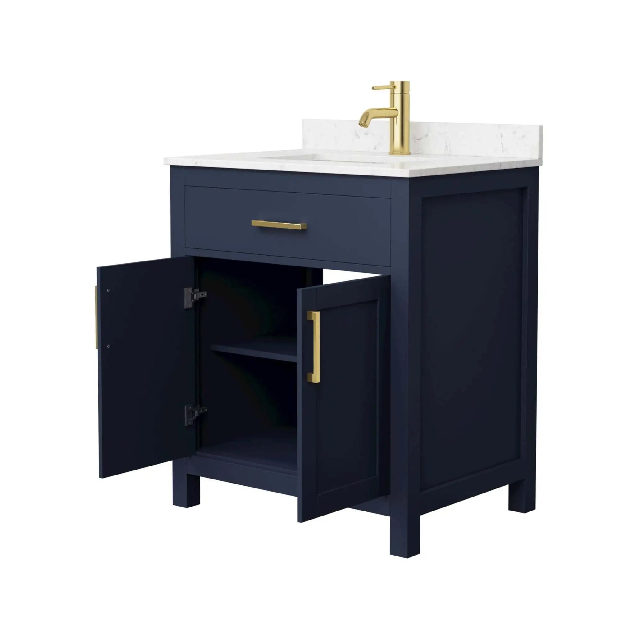 30" Beckett Single Bathroom Vanity in Dark Blue with Brushed Gold Trim by Wyndham