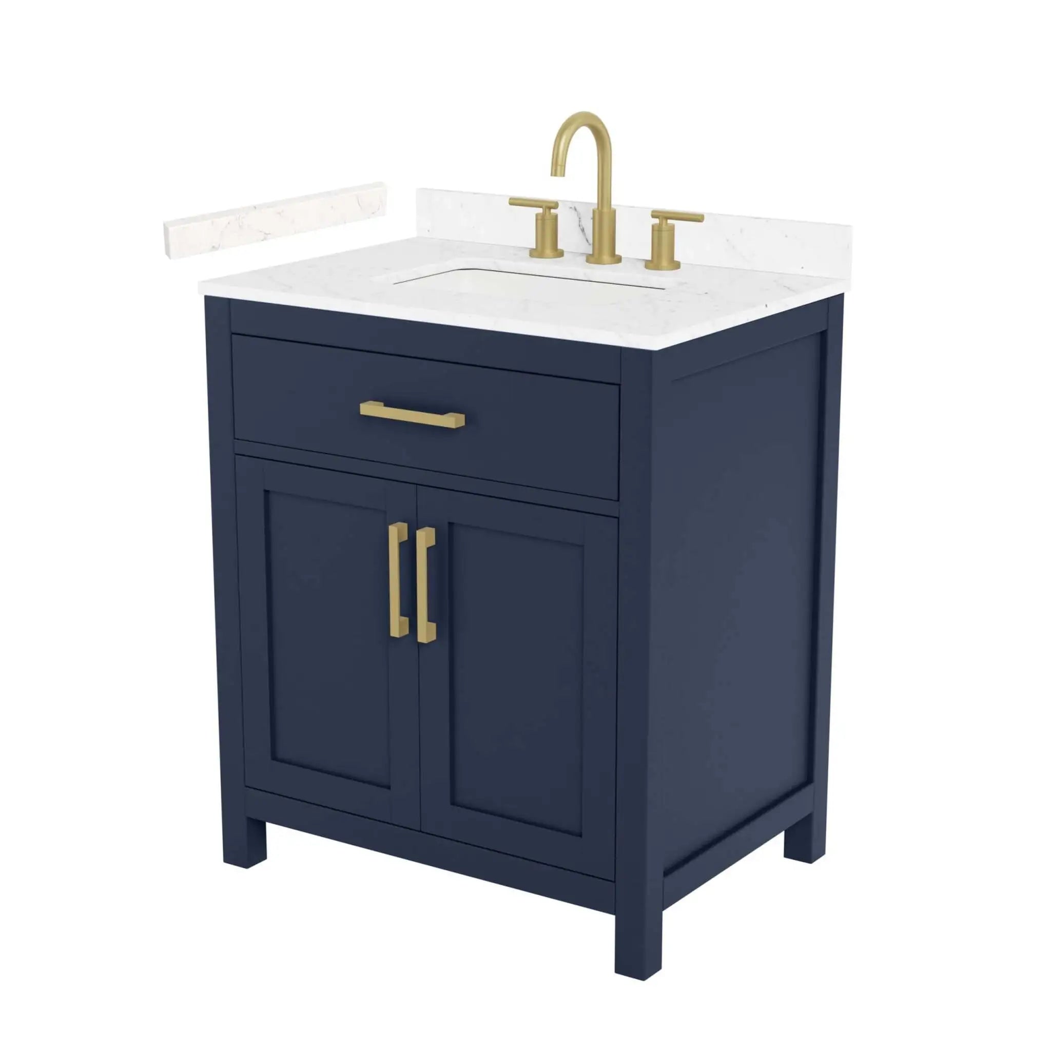 30" Beckett Single Bathroom Vanity in Dark Blue with Brushed Gold Trim by Wyndham