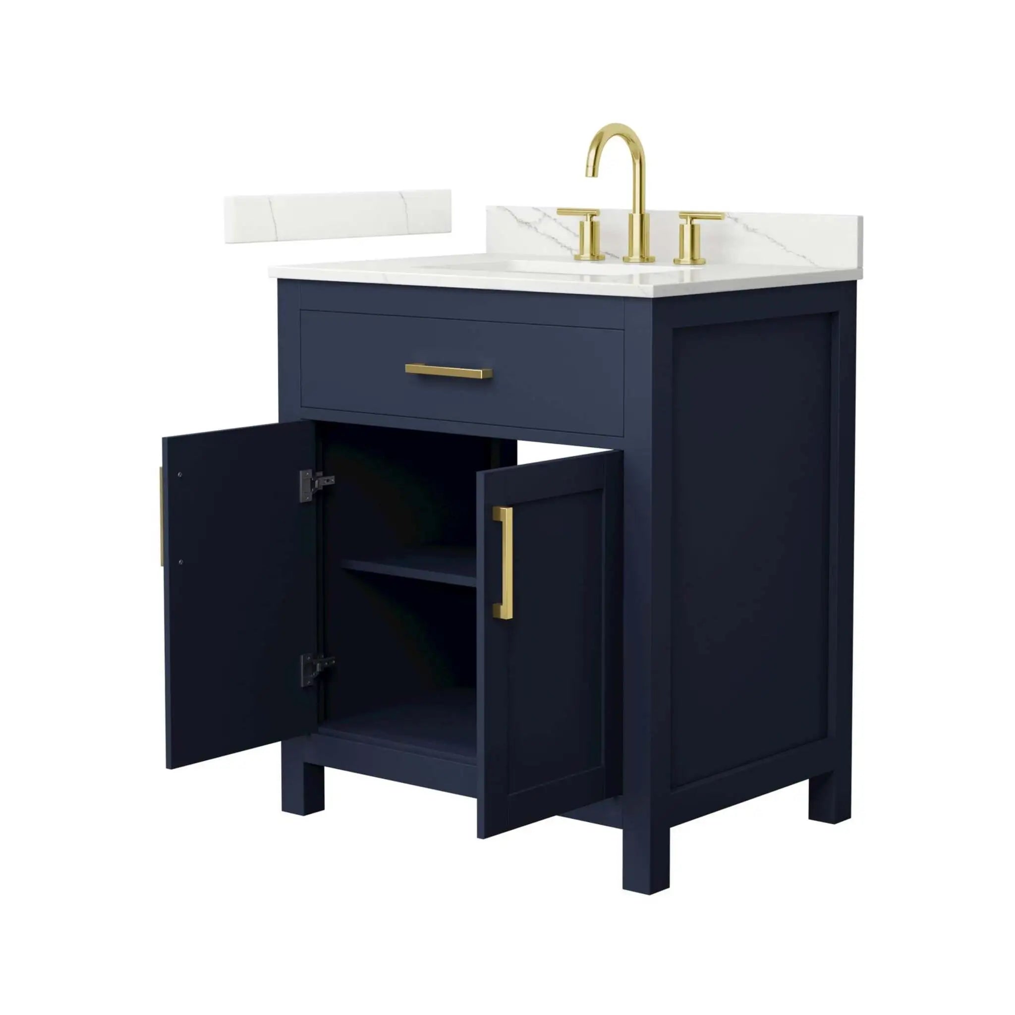 30" Beckett Single Bathroom Vanity in Dark Blue with Brushed Gold Trim by Wyndham