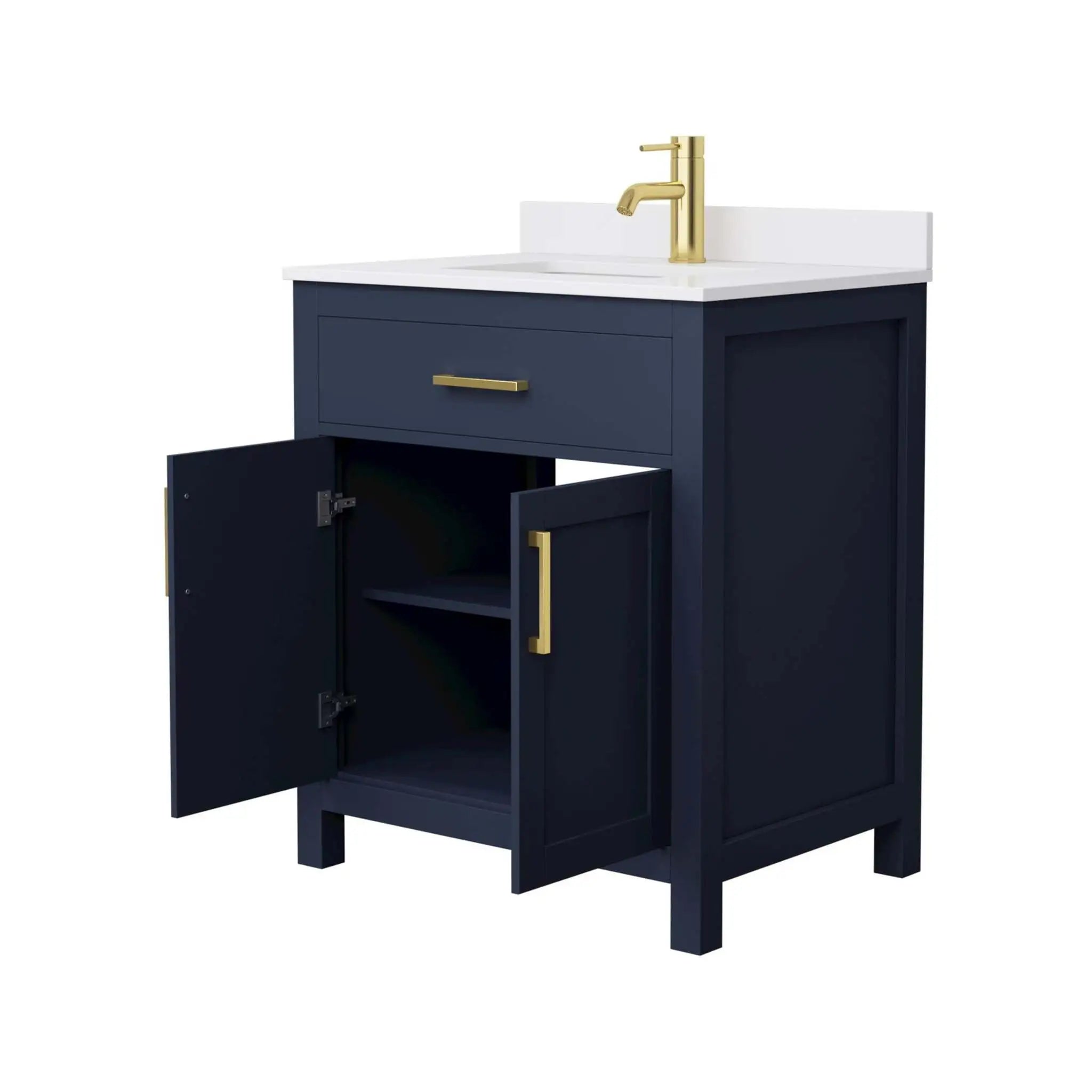 30" Beckett Single Bathroom Vanity in Dark Blue with Brushed Gold Trim by Wyndham