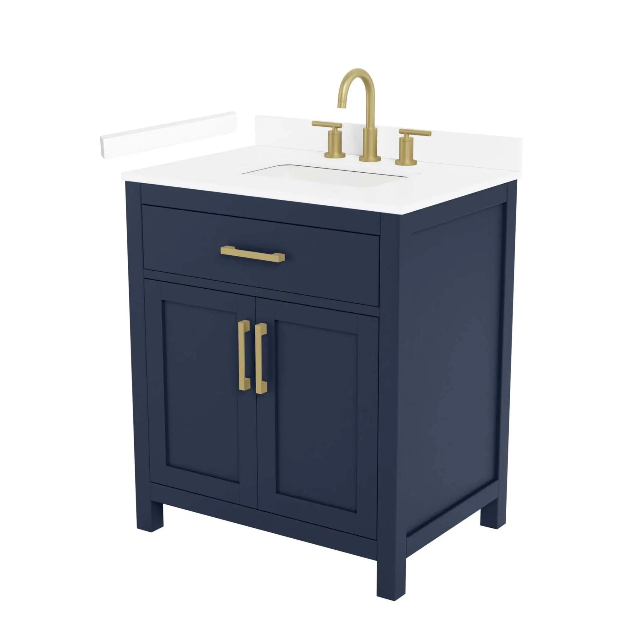 30" Beckett Single Bathroom Vanity in Dark Blue with Brushed Gold Trim by Wyndham