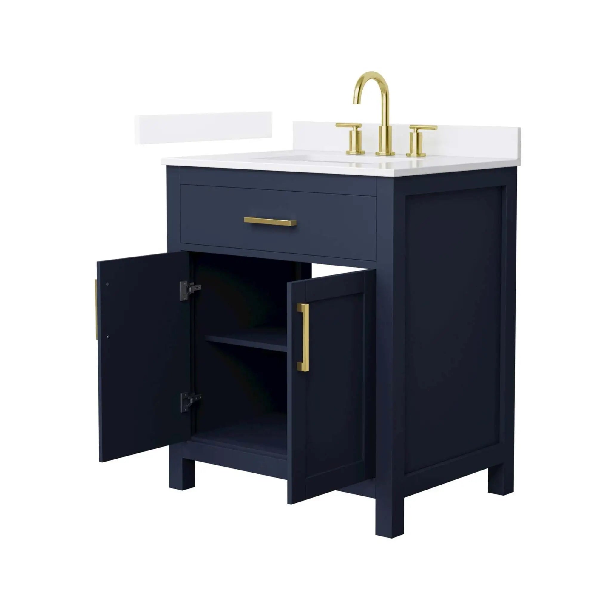 30" Beckett Single Bathroom Vanity in Dark Blue with Brushed Gold Trim by Wyndham