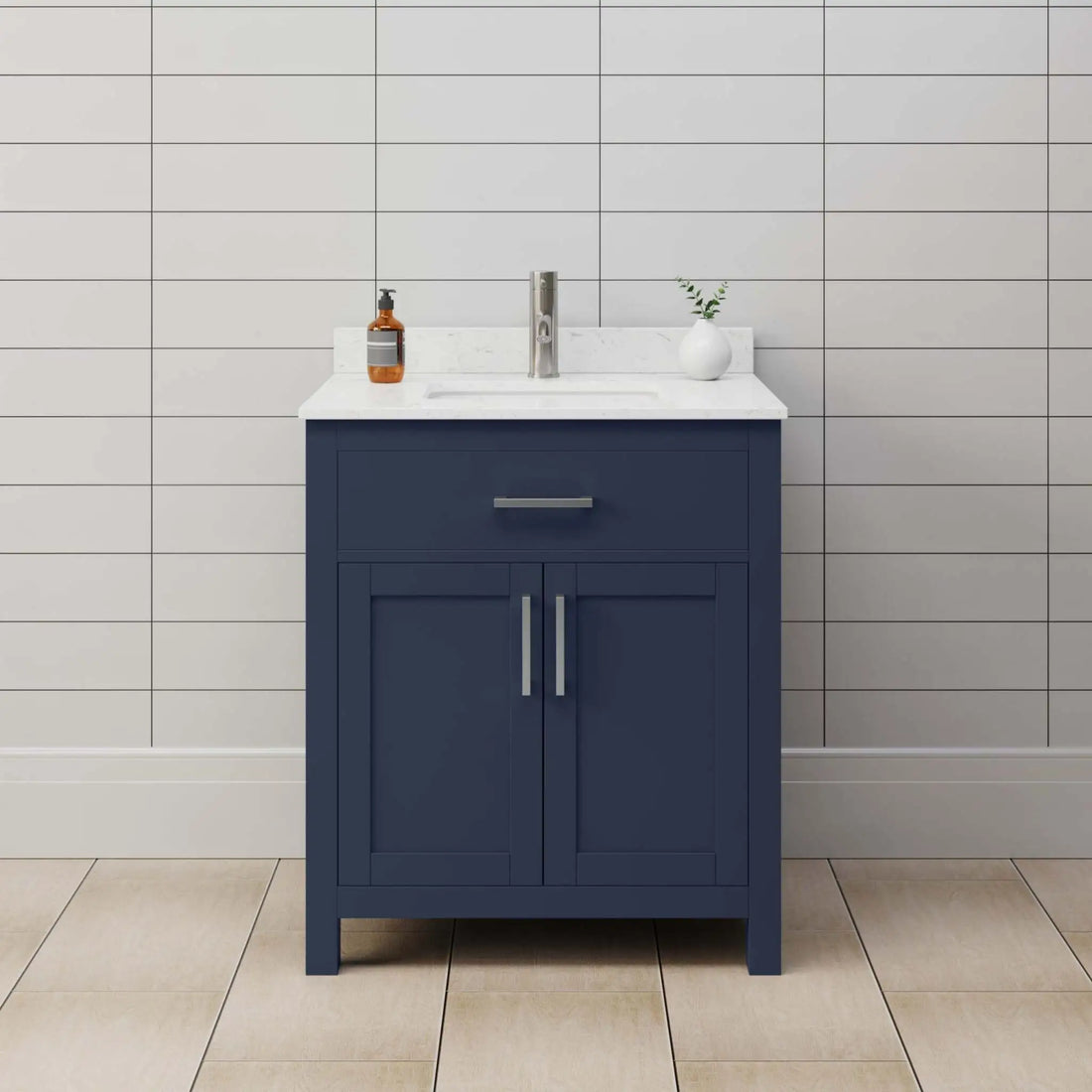 30" Beckett Single Bathroom Vanity in Dark Blue with Brushed Nickel Trim by Wyndham