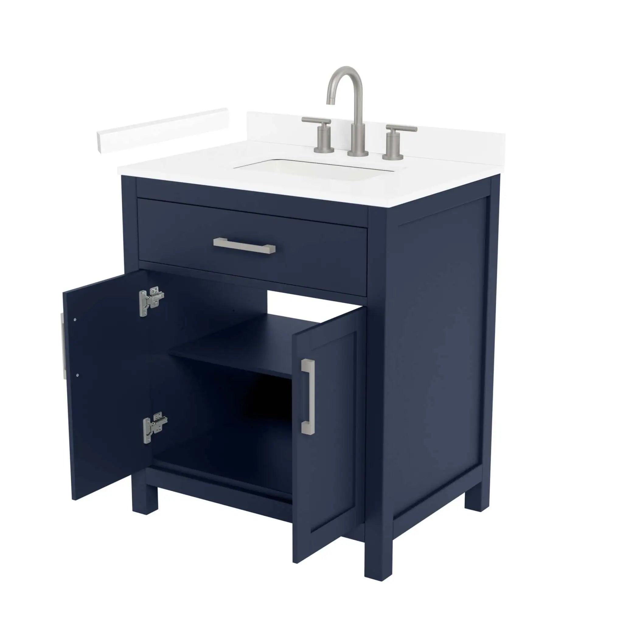 30" Beckett Single Bathroom Vanity in Dark Blue with Brushed Nickel Trim by Wyndham