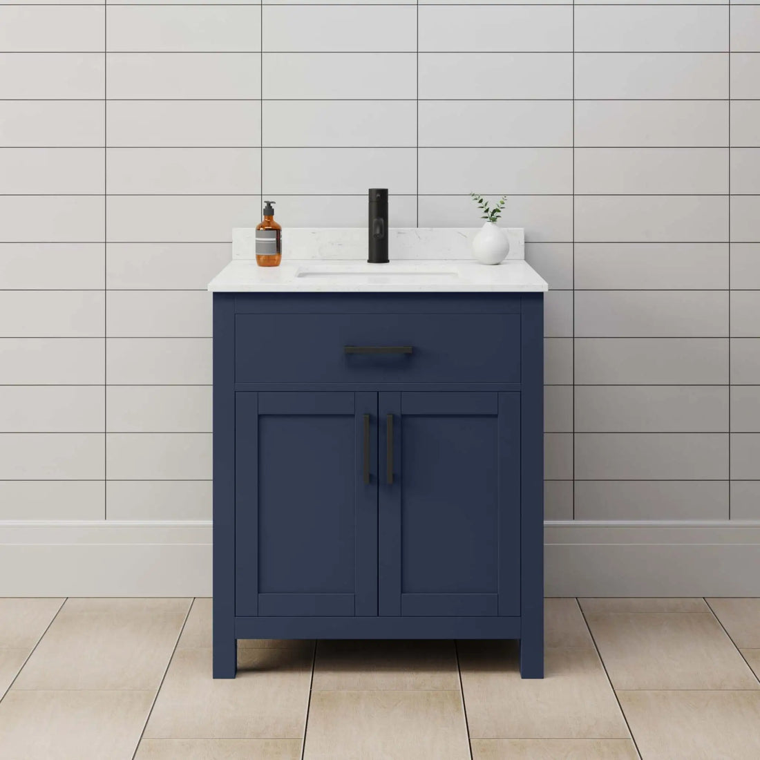 30" Beckett Single Bathroom Vanity in Dark Blue with Matte Black Trim by Wyndham