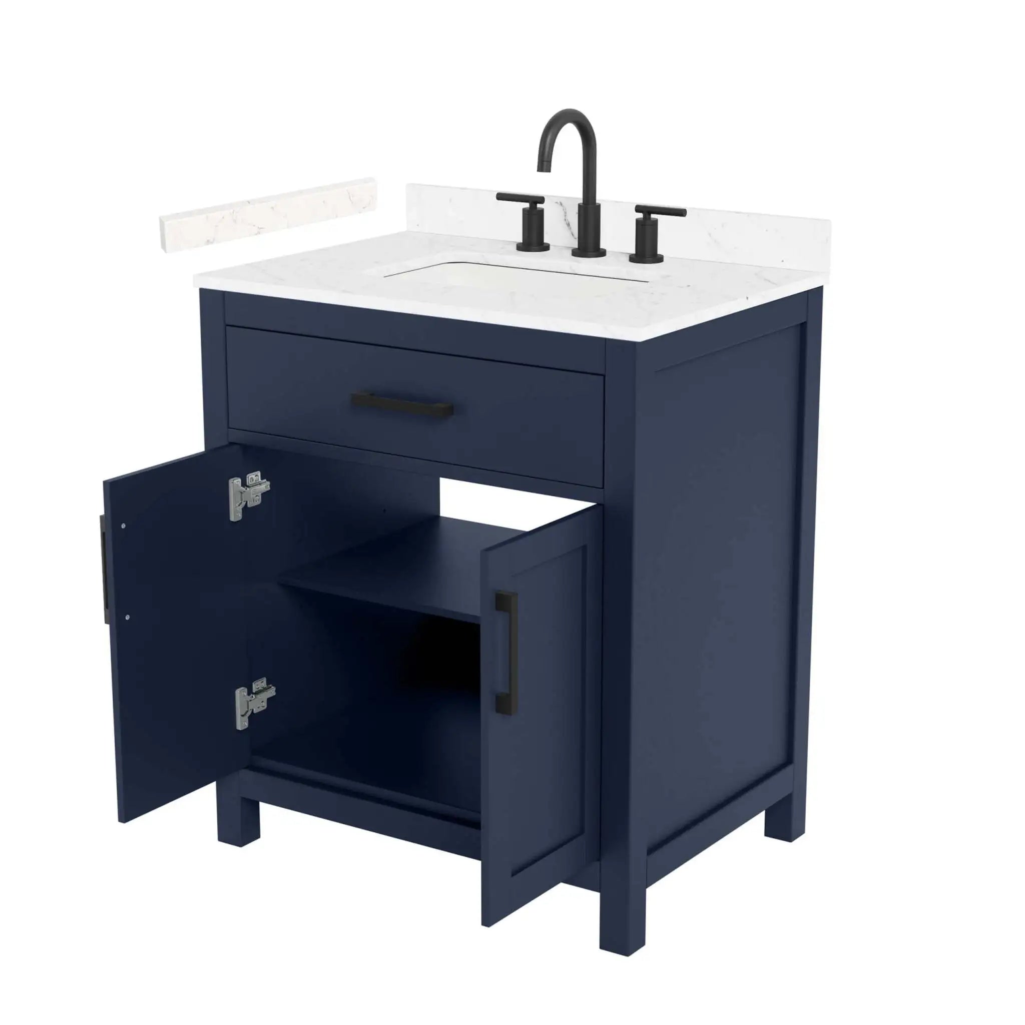 30" Beckett Single Bathroom Vanity in Dark Blue with Matte Black Trim by Wyndham