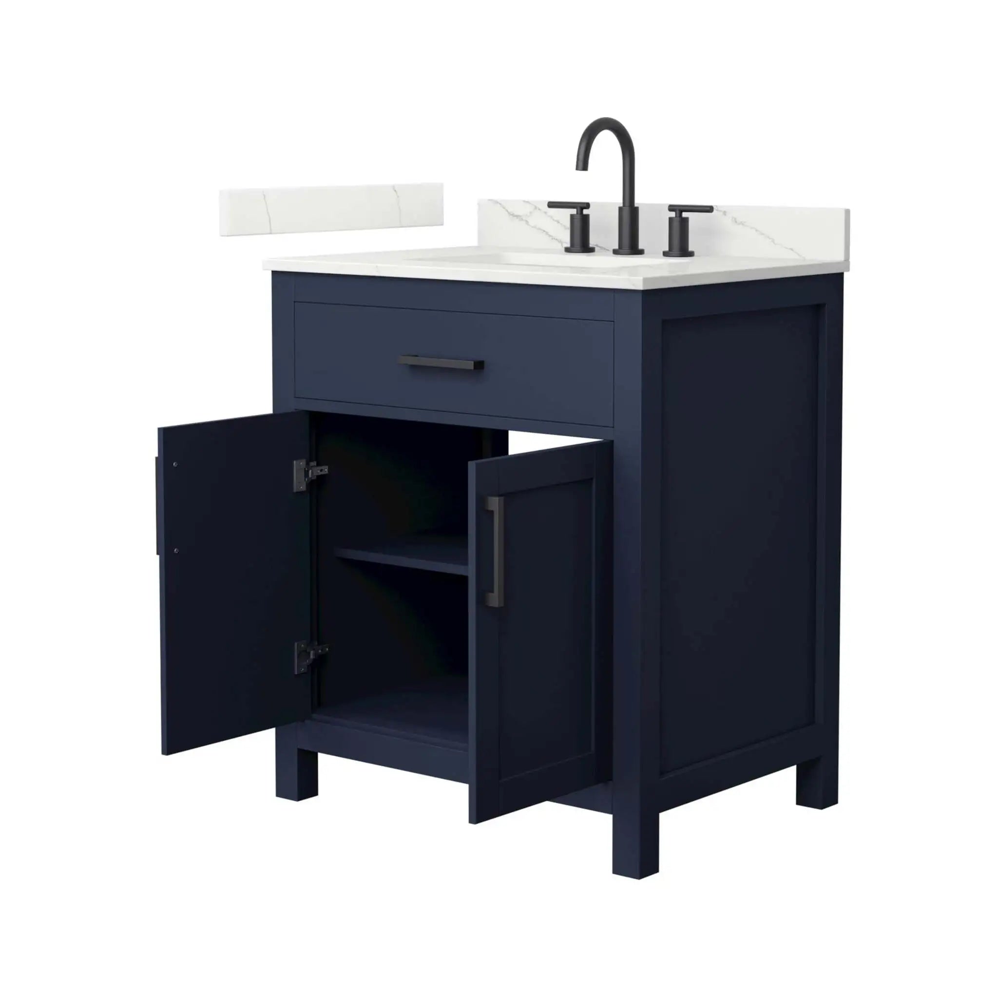 30" Beckett Single Bathroom Vanity in Dark Blue with Matte Black Trim by Wyndham