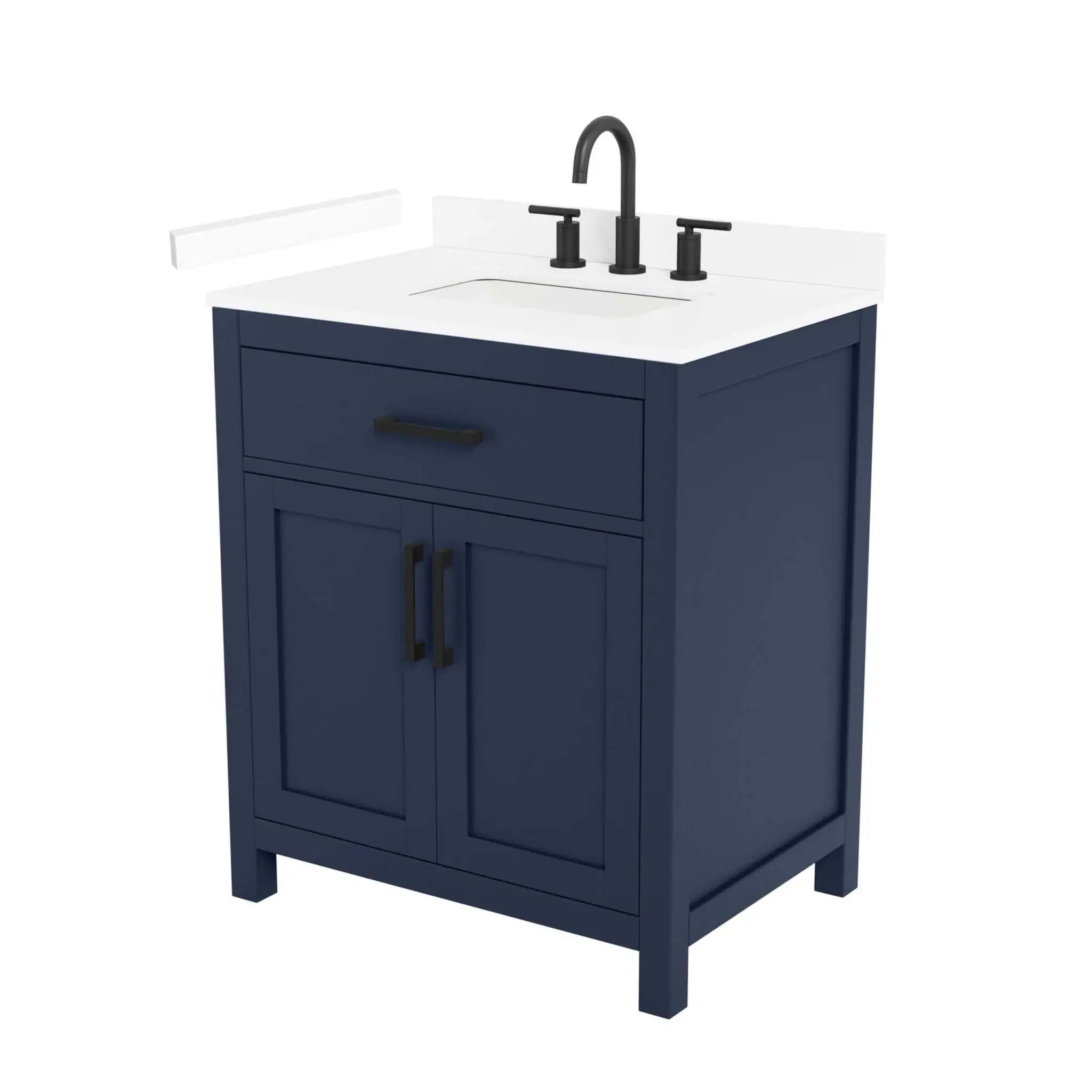 30" Beckett Single Bathroom Vanity in Dark Blue with Matte Black Trim by Wyndham