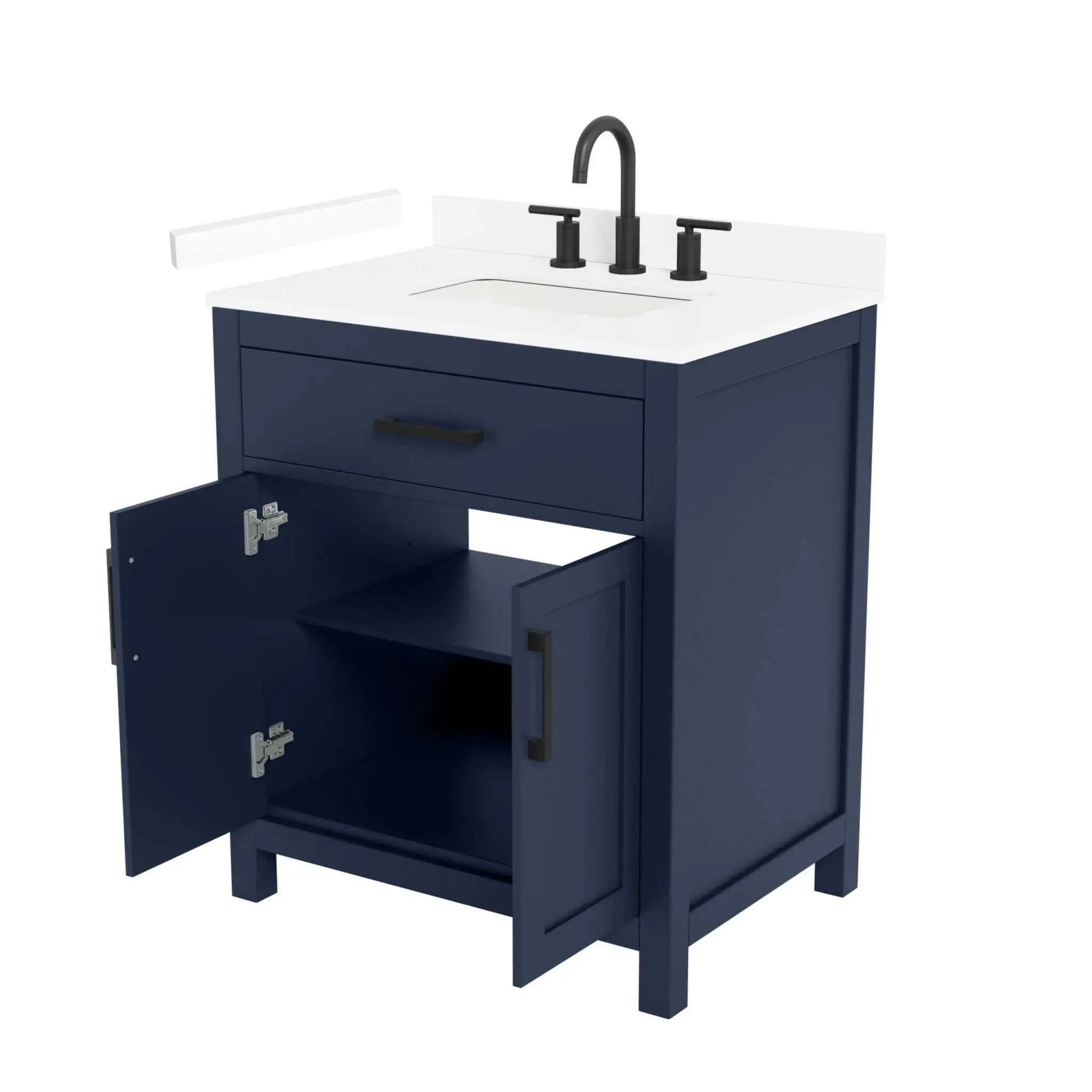30" Beckett Single Bathroom Vanity in Dark Blue with Matte Black Trim by Wyndham