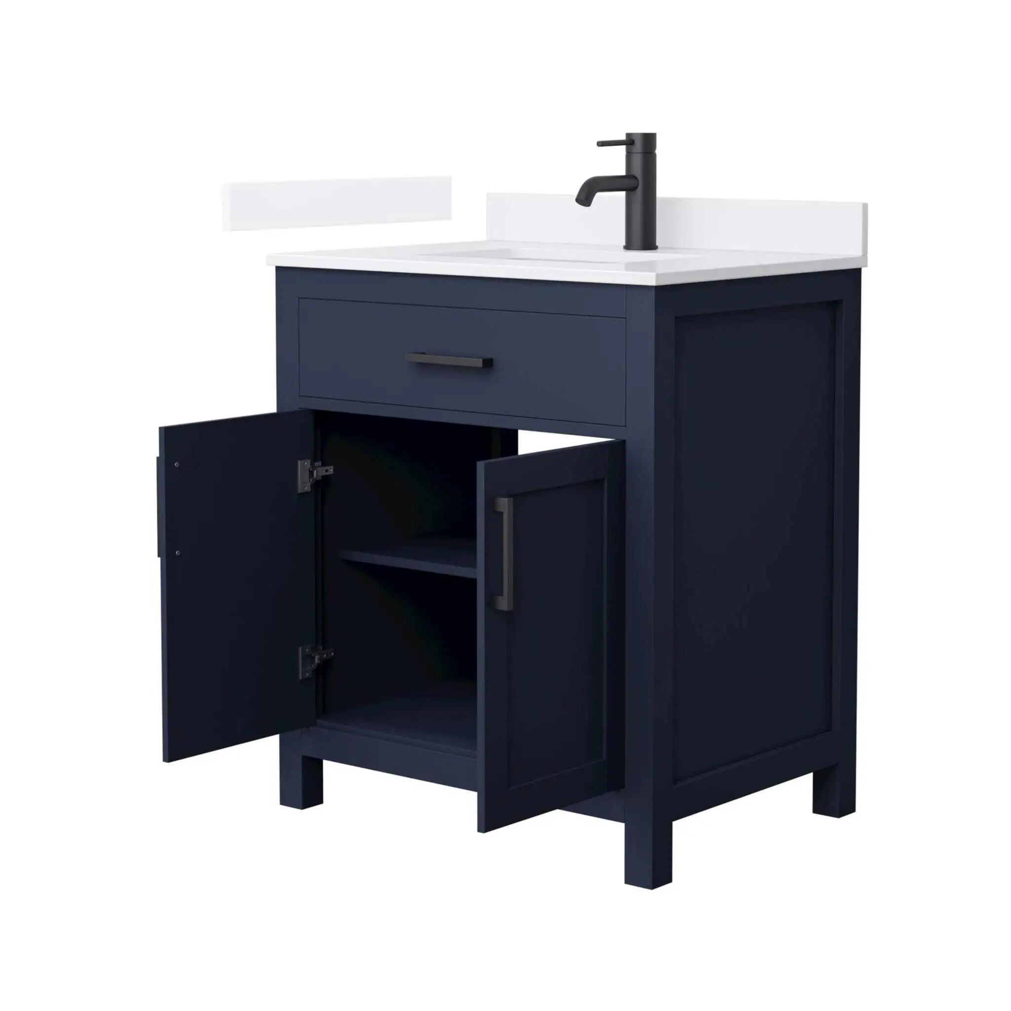 30" Beckett Single Bathroom Vanity in Dark Blue with Matte Black Trim by Wyndham