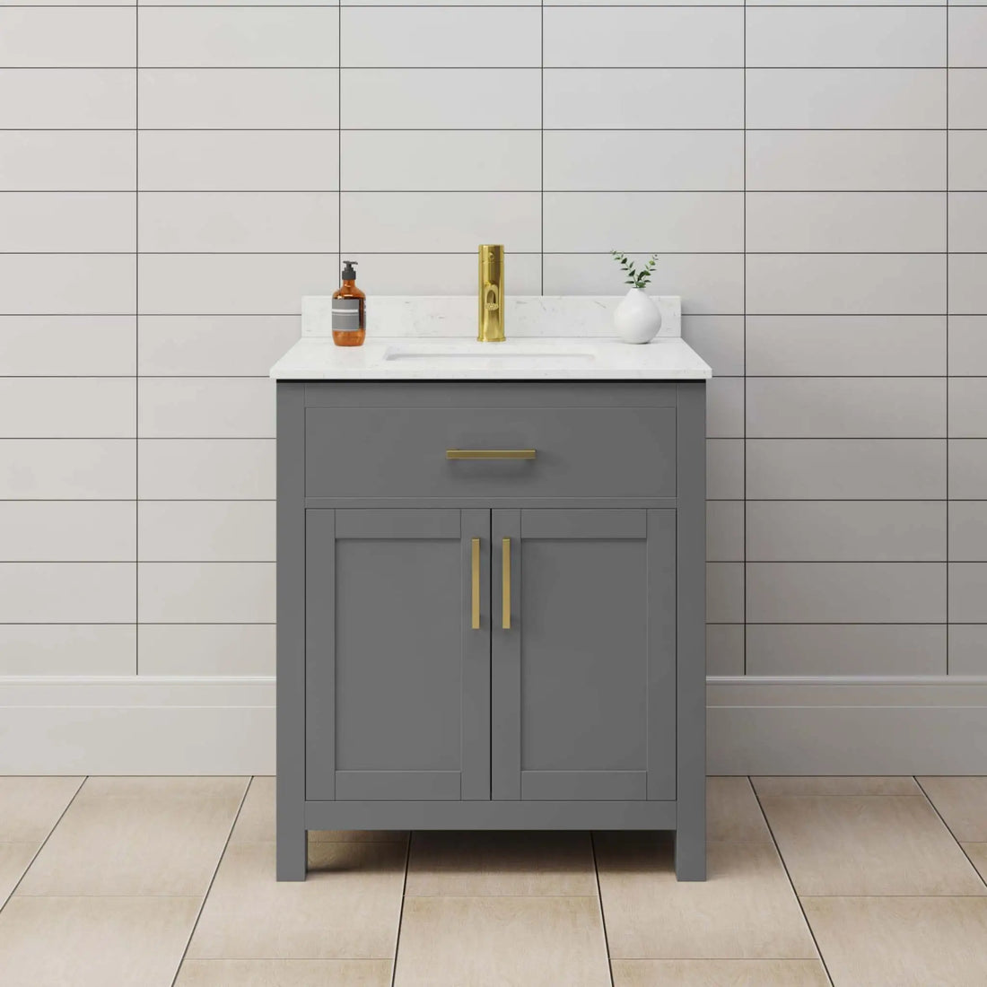 30" Beckett Single Bathroom Vanity in Dark Gray with Brushed Gold Trim by Wyndham