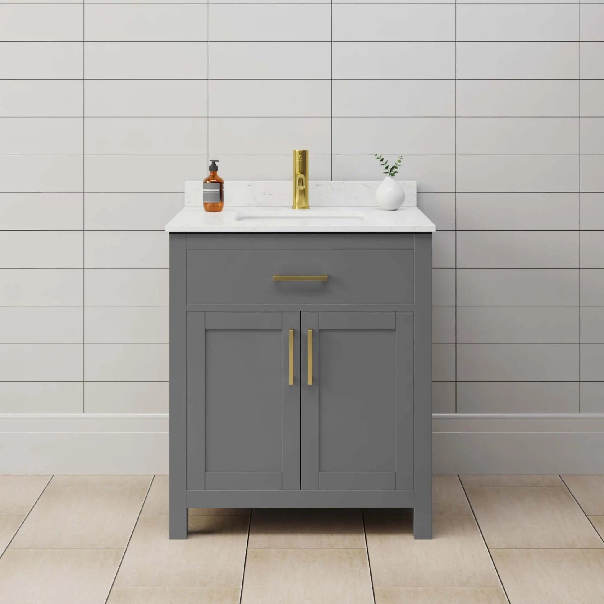 30" Beckett Single Bathroom Vanity in Dark Gray with Brushed Gold Trim by Wyndham