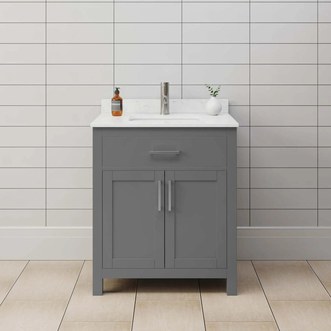 30" Beckett Single Bathroom Vanity in Dark Gray with Brushed Nickel Trim by Wyndham