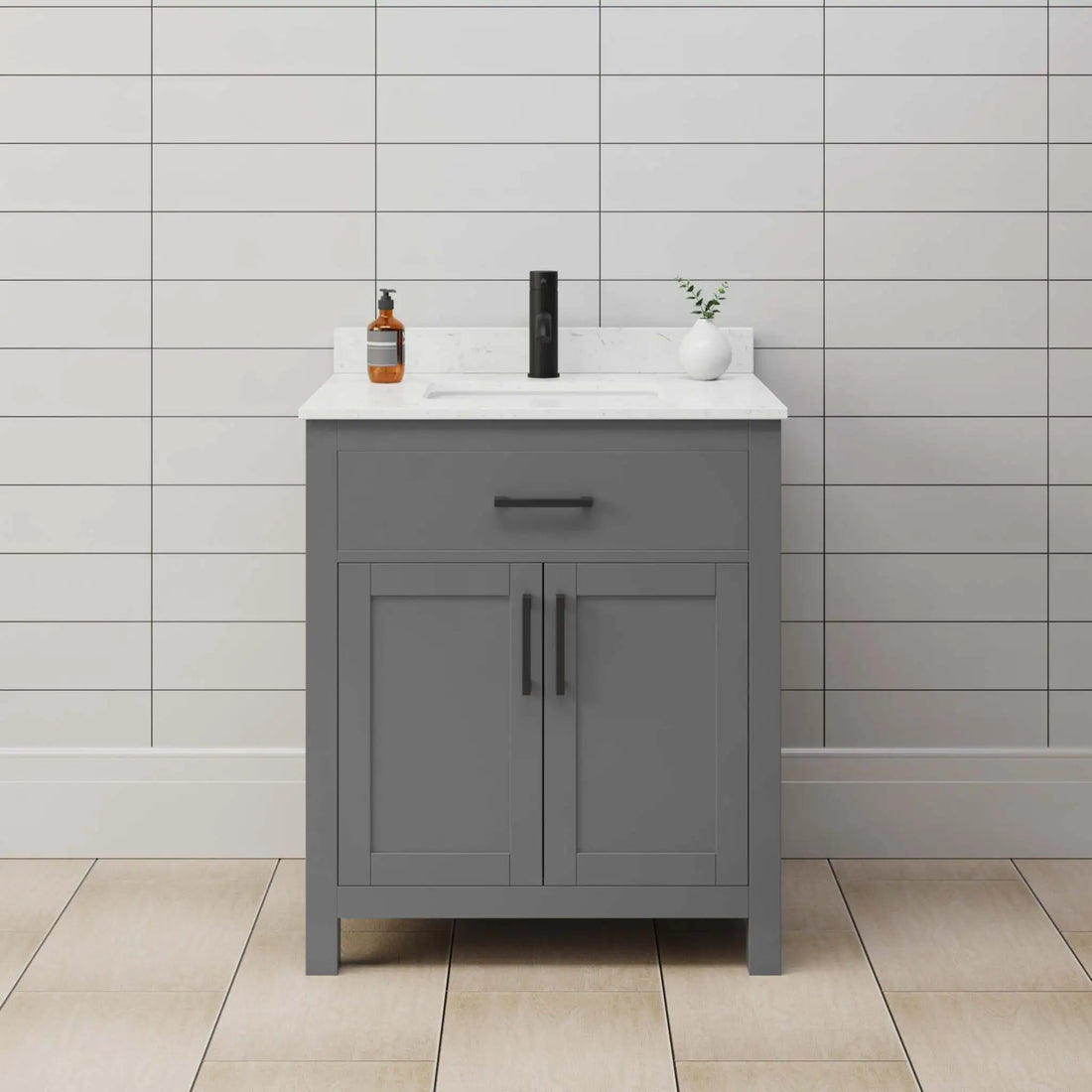 30" Beckett Single Bathroom Vanity in Dark Gray with Matte Black Trim by Wyndham