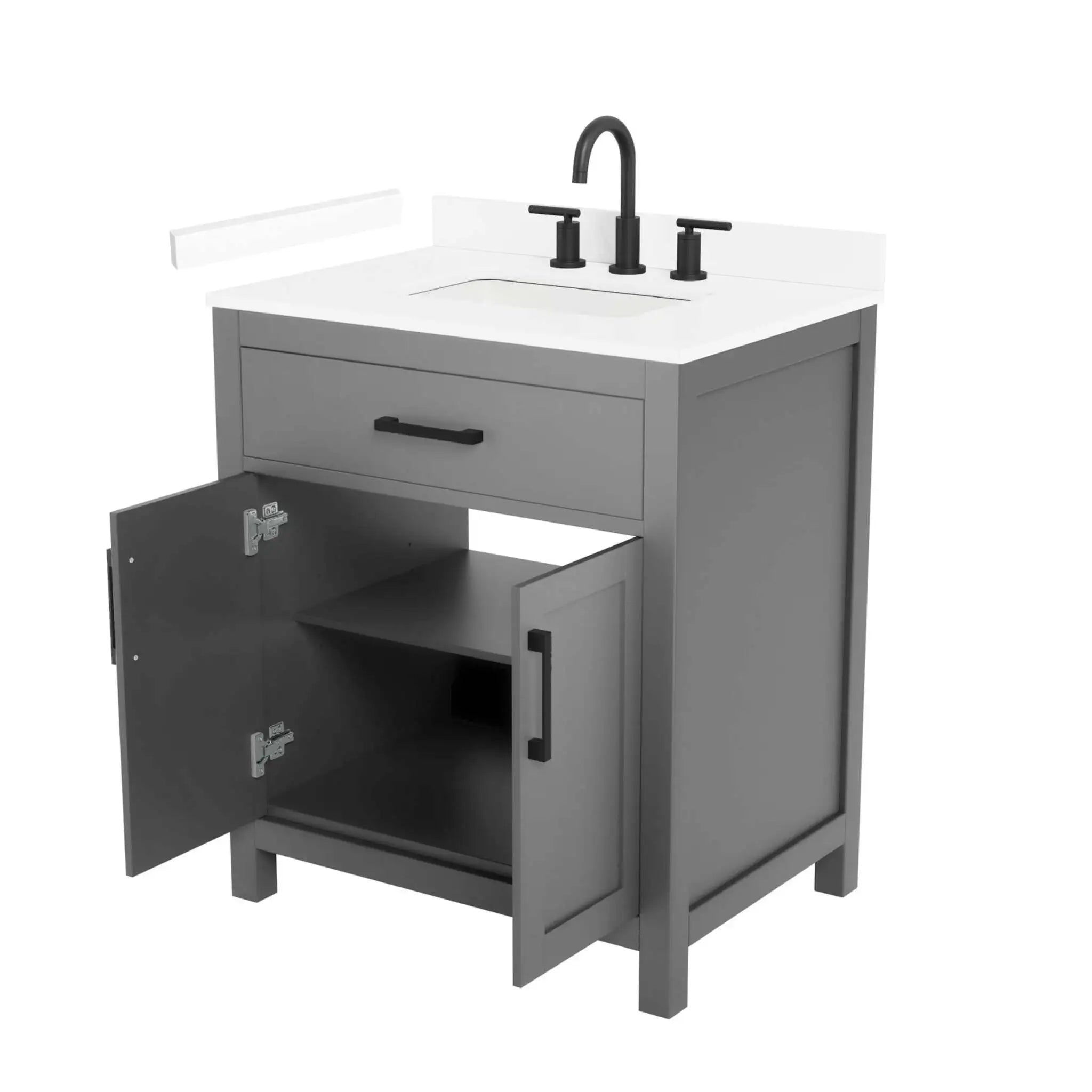 30" Beckett Single Bathroom Vanity in Dark Gray with Matte Black Trim by Wyndham
