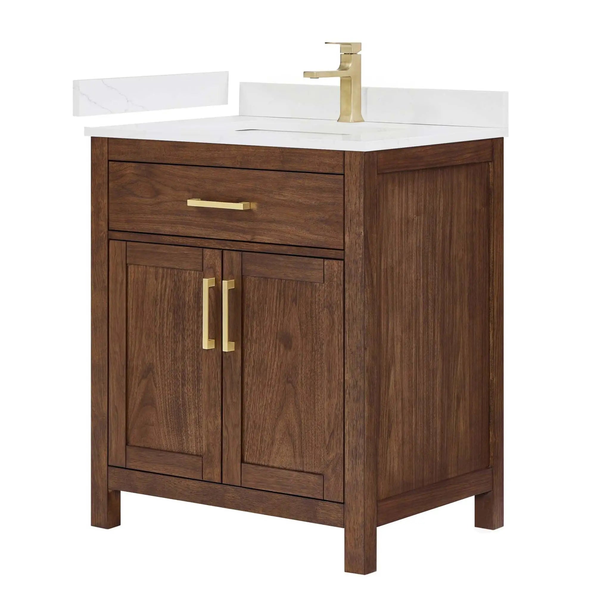 30" Beckett Single Bathroom Vanity in Dark Walnut with Brushed Gold Trim by Wyndham
