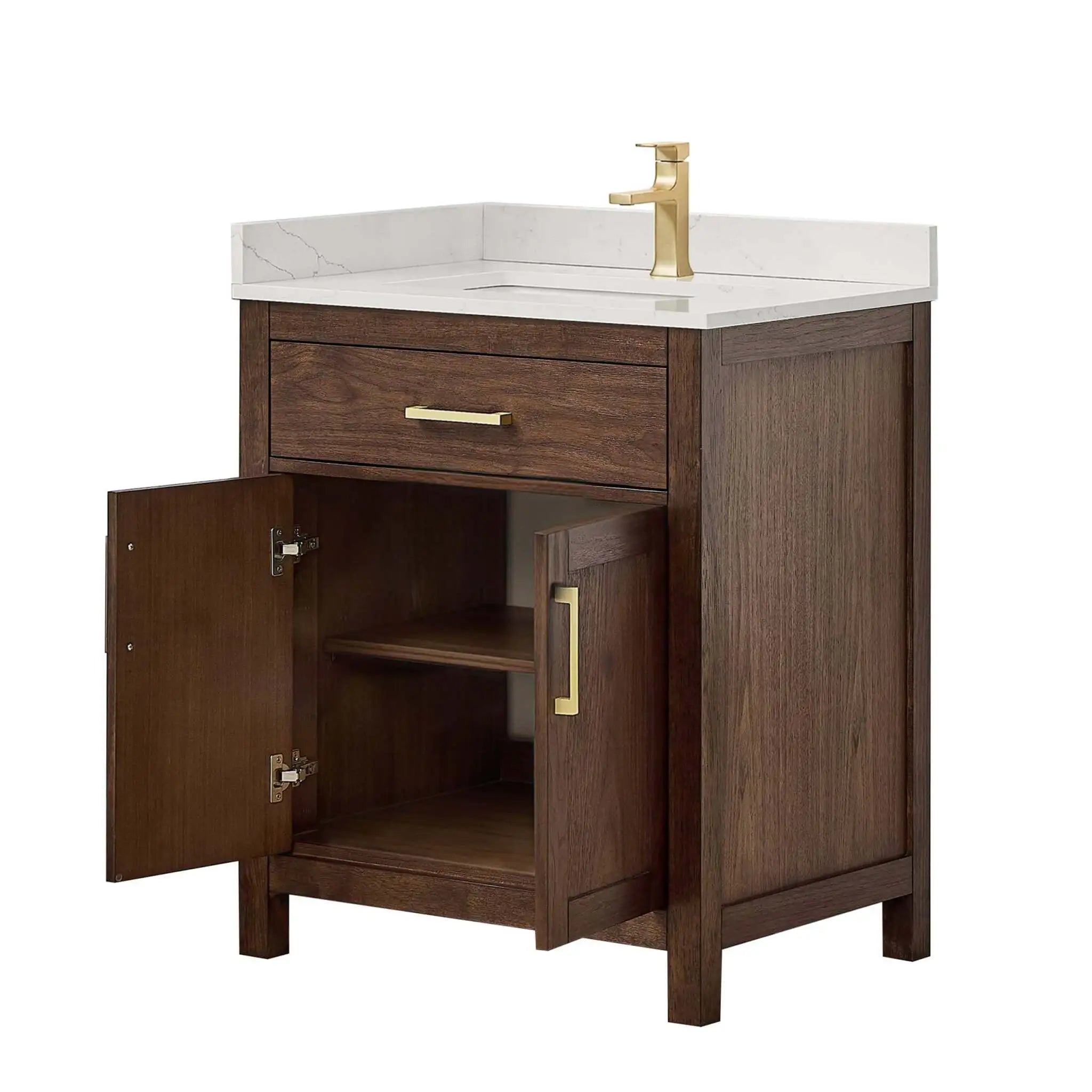 30" Beckett Single Bathroom Vanity in Dark Walnut with Brushed Gold Trim by Wyndham