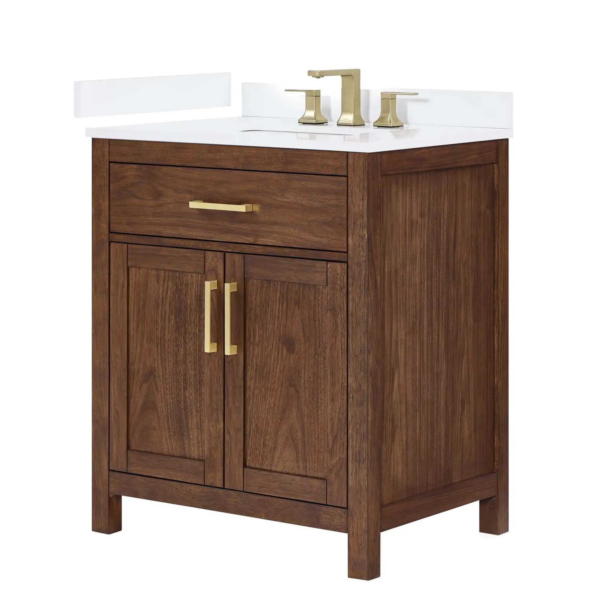 30" Beckett Single Bathroom Vanity in Dark Walnut with Brushed Gold Trim by Wyndham