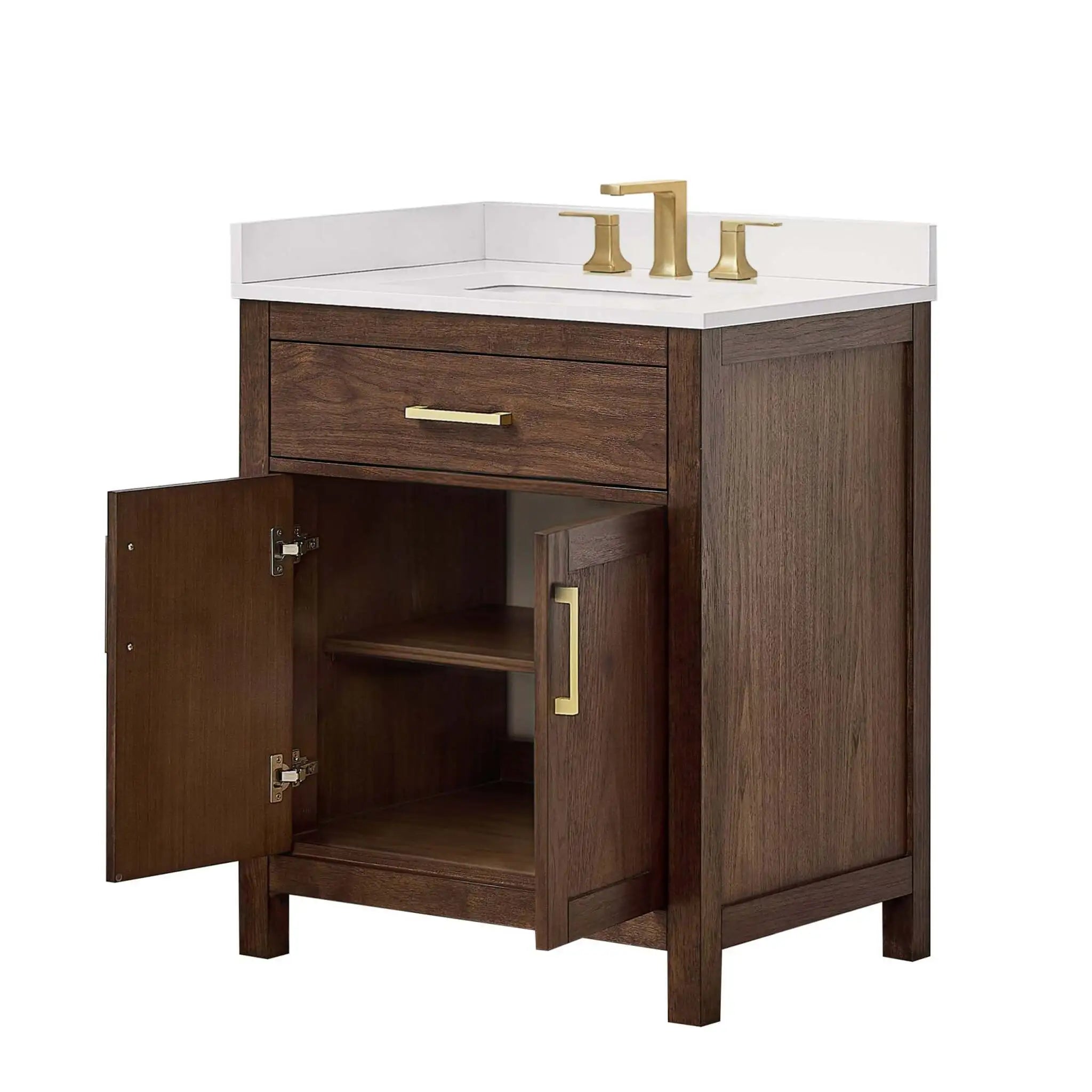 30" Beckett Single Bathroom Vanity in Dark Walnut with Brushed Gold Trim by Wyndham