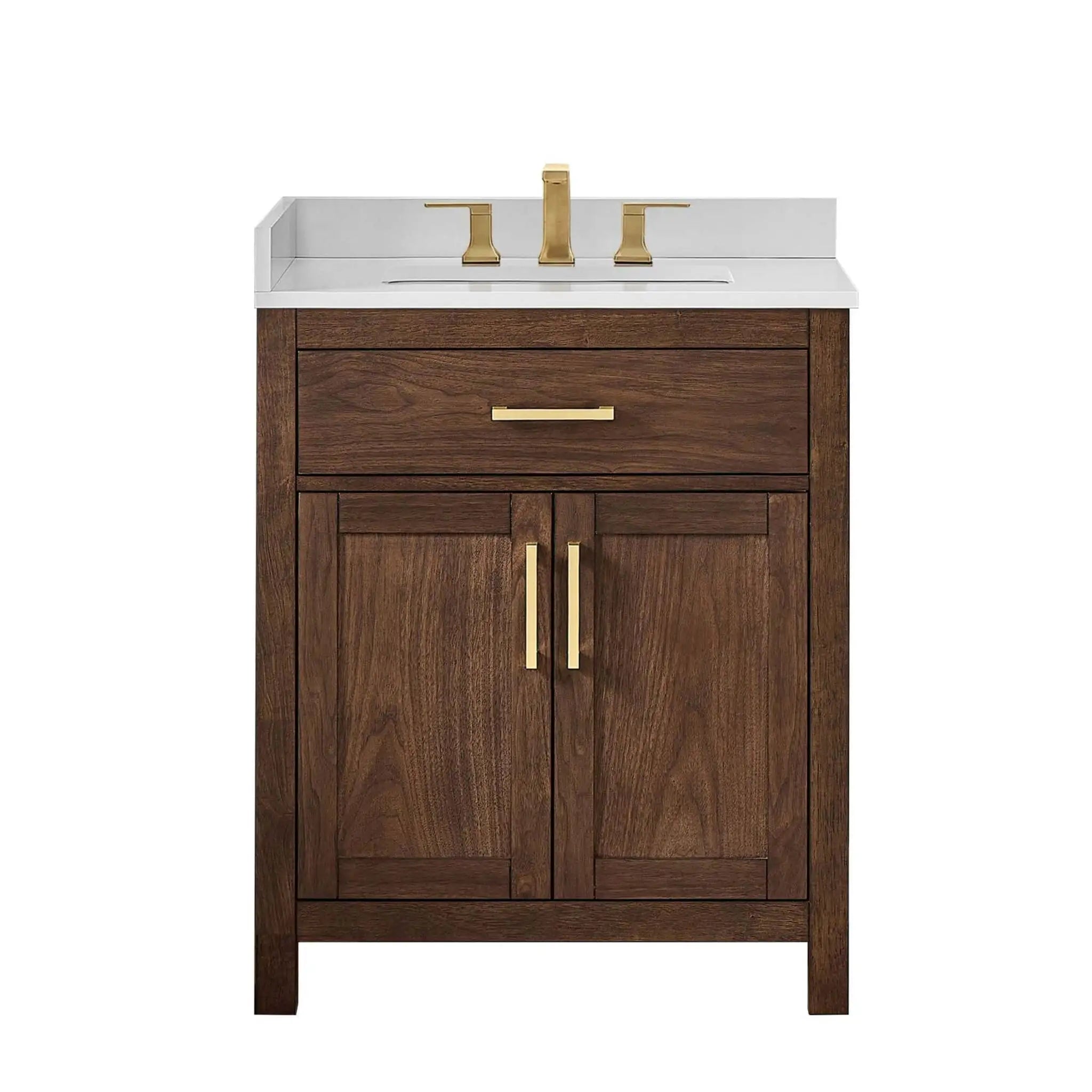 30" Beckett Single Bathroom Vanity in Dark Walnut with Brushed Gold Trim by Wyndham