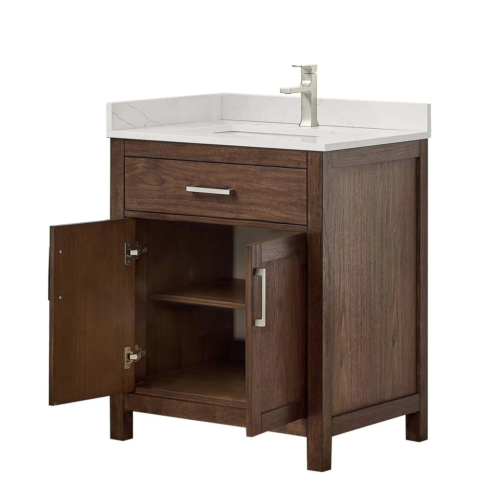 30" Beckett Single Bathroom Vanity in Dark Walnut with Brushed Nickel Trim by Wyndham