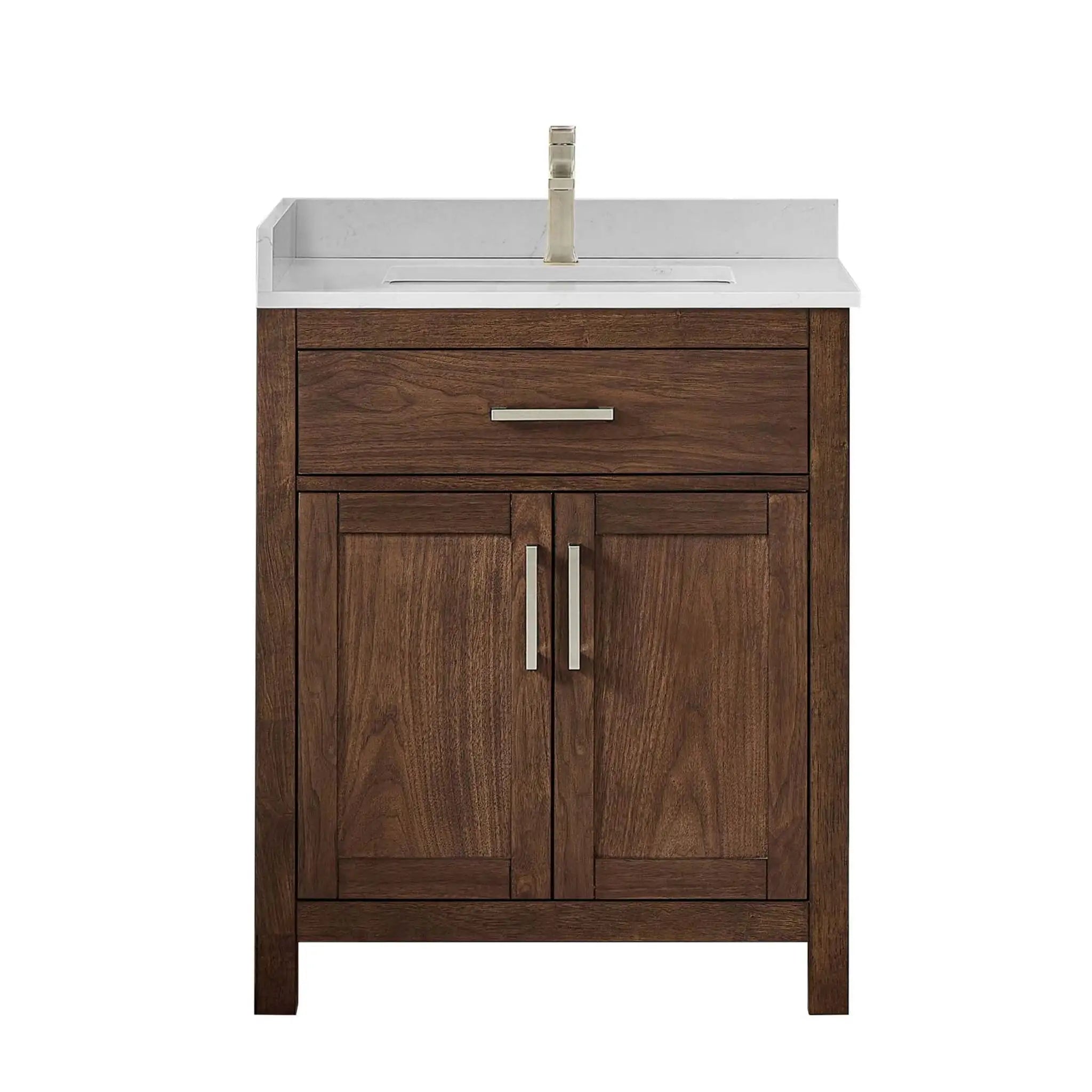 30" Beckett Single Bathroom Vanity in Dark Walnut with Brushed Nickel Trim by Wyndham