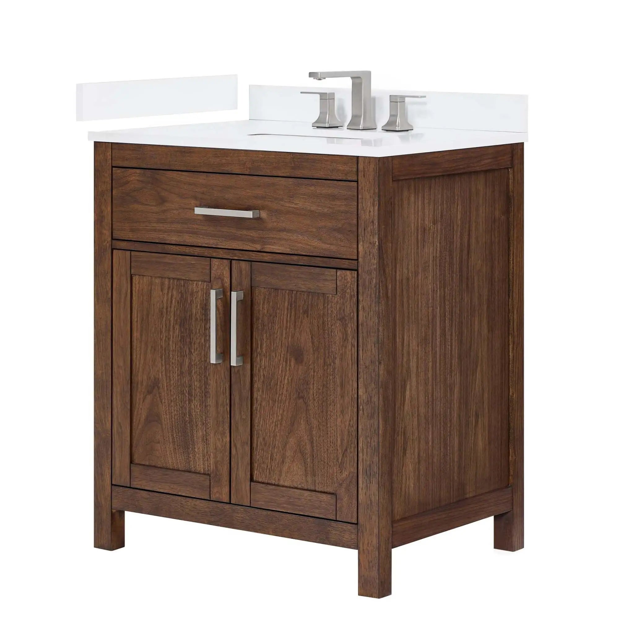 30" Beckett Single Bathroom Vanity in Dark Walnut with Brushed Nickel Trim by Wyndham