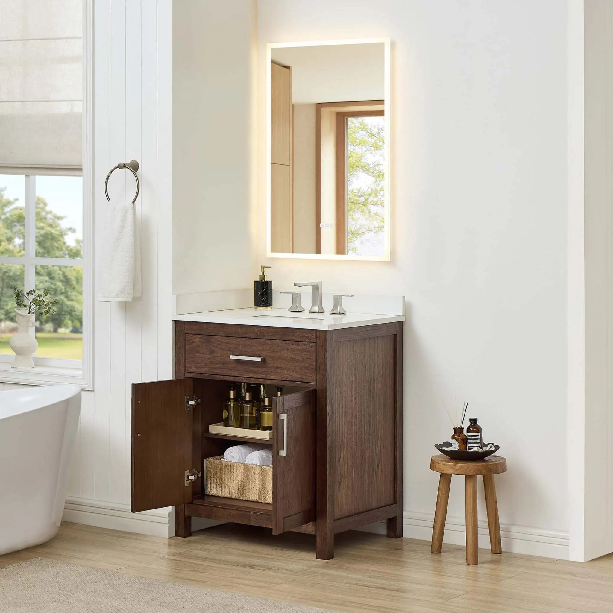 30" Beckett Single Bathroom Vanity in Dark Walnut with Brushed Nickel Trim by Wyndham