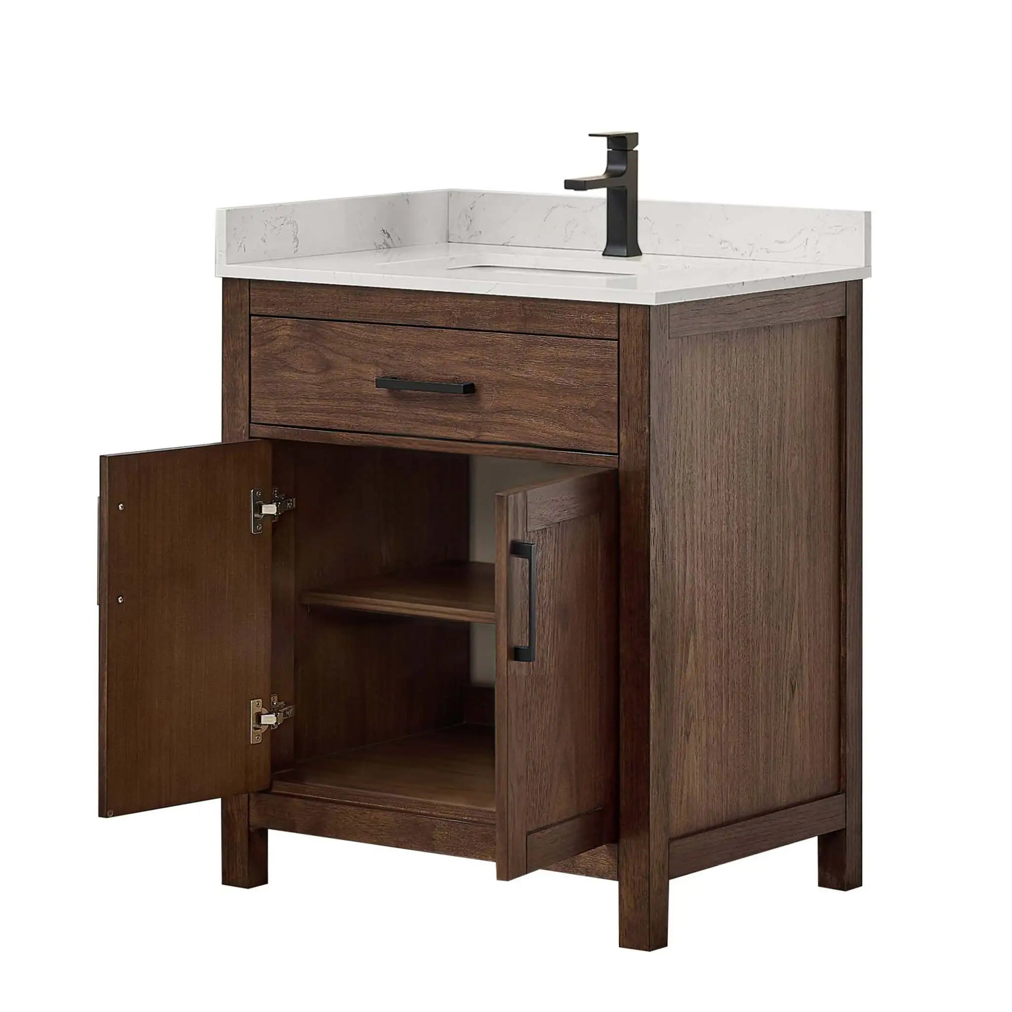 30" Beckett Single Bathroom Vanity in Dark Walnut with Matte Black Trim by Wyndham