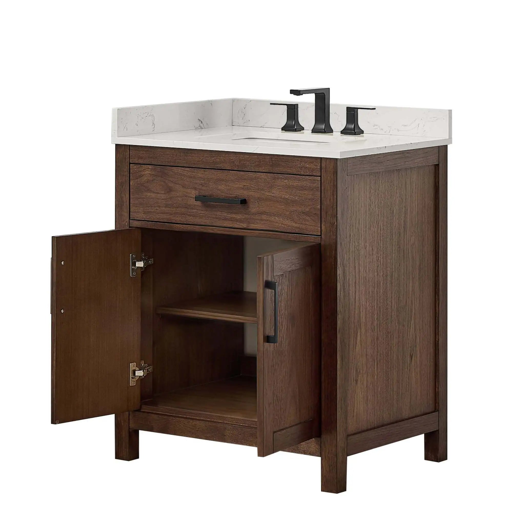 30" Beckett Single Bathroom Vanity in Dark Walnut with Matte Black Trim by Wyndham